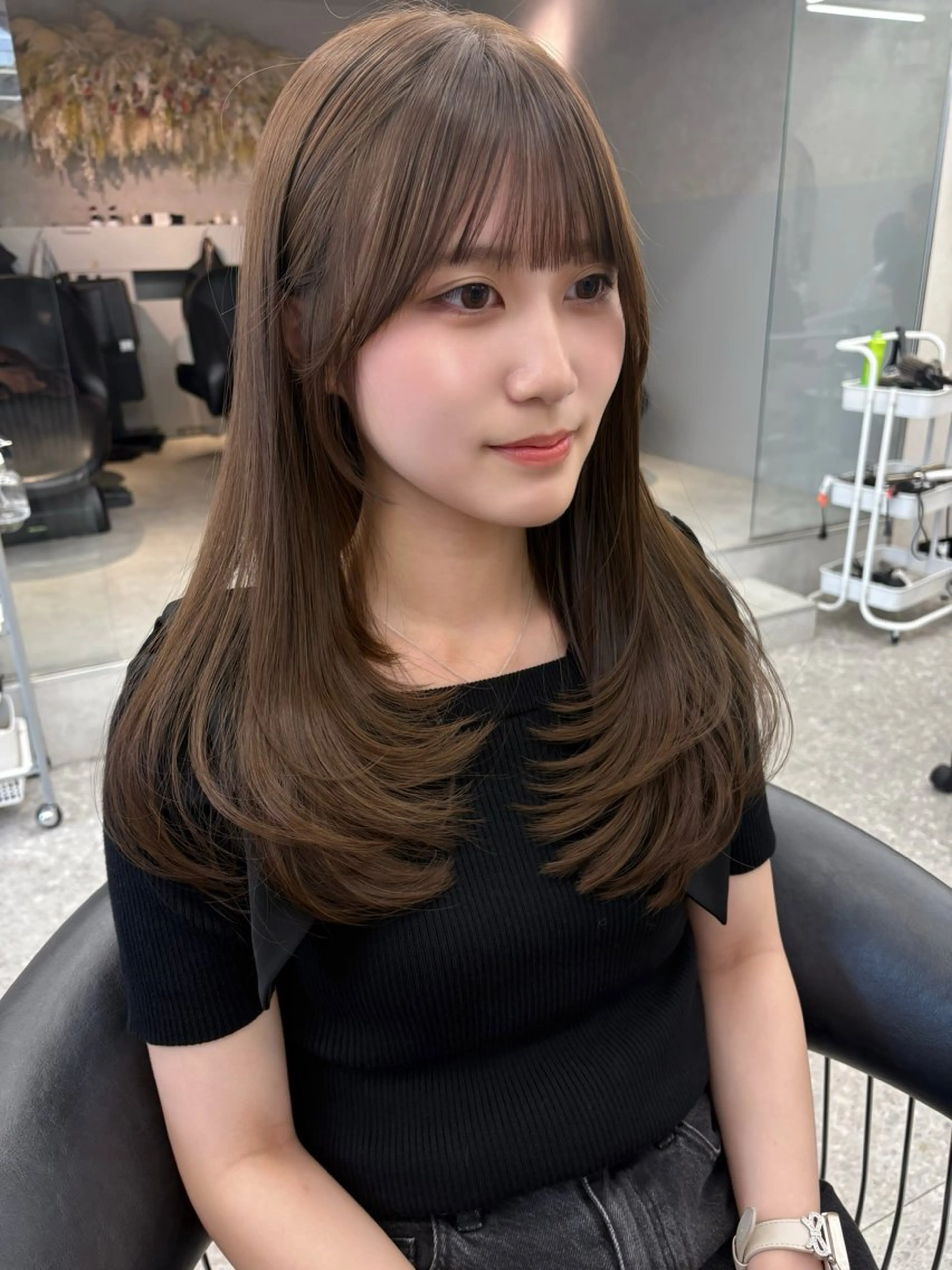 セミロング カラー ヘアアレンジ カット ヘアカラー fumika🎀 韓国ヘア×ベージュのヘアスタイル