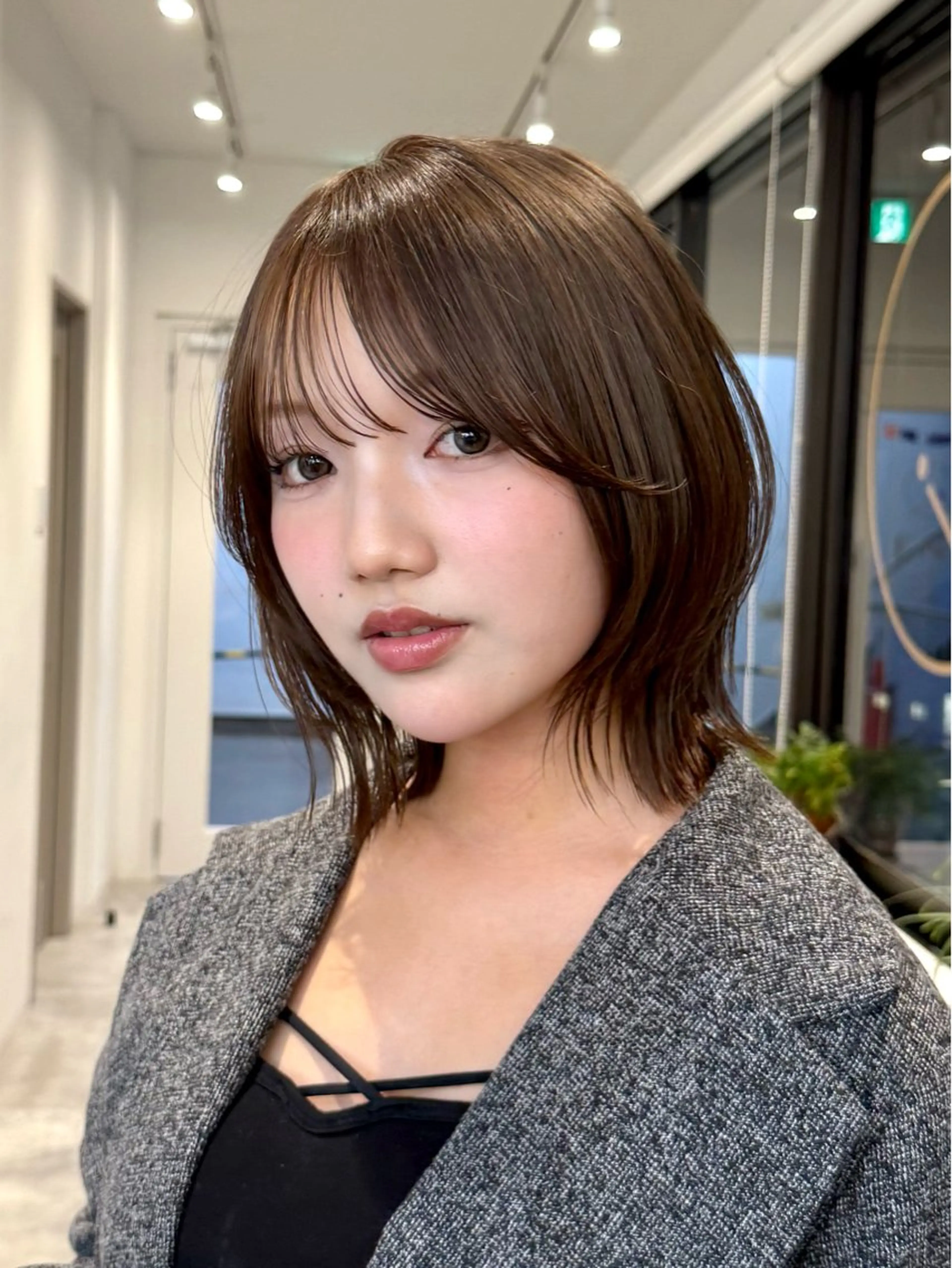 ミディアム ボブレイヤー ボブ レイヤーカット ヘアカラー 似合わせカット/ モカのヘアスタイル