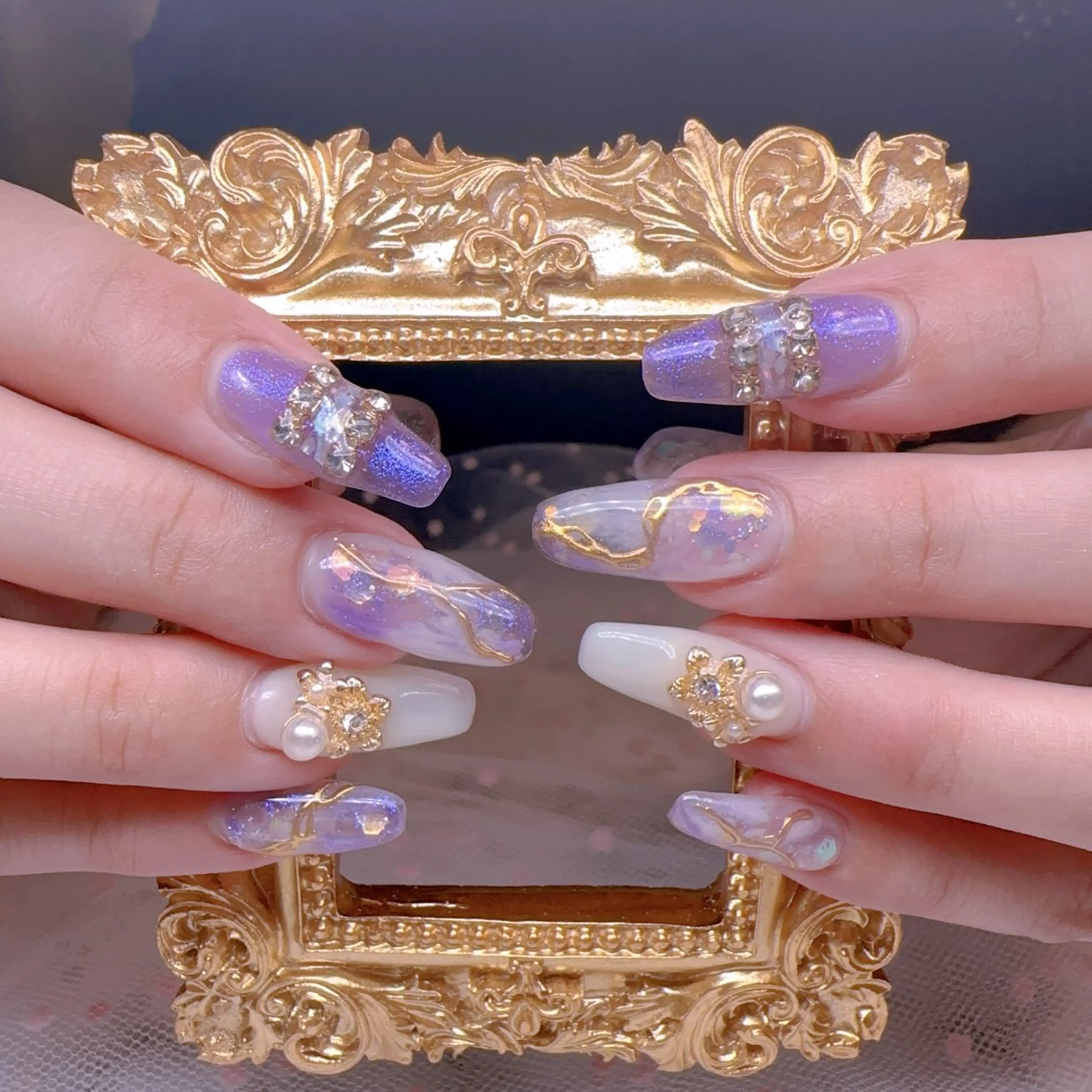 ネイル オーロラネイル 長さ出し フットネイル 韓国ネイル ラメ(グリッター) Belle nail salon 新小岩のネイルデザイン