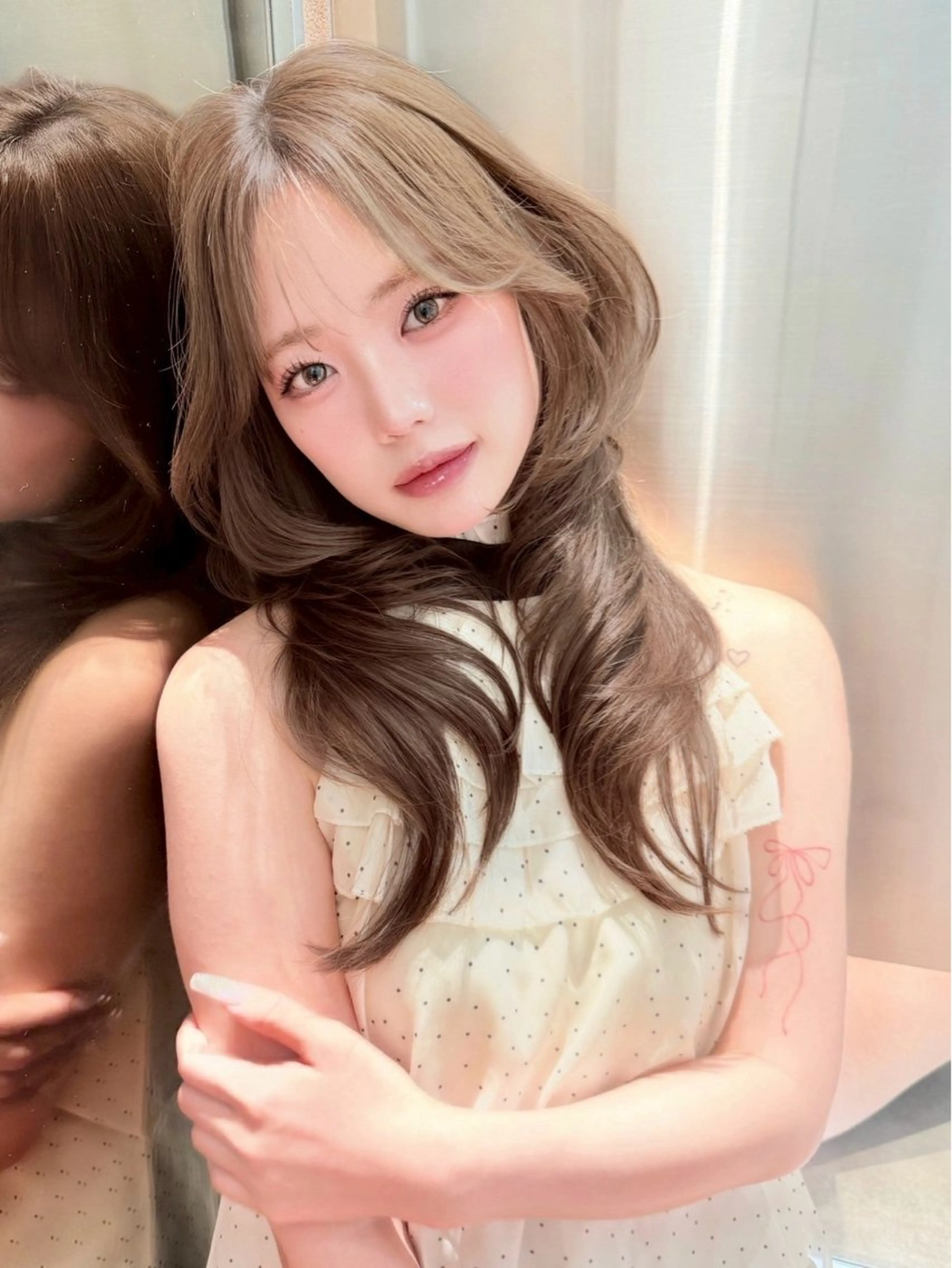 ミディアム カット ヘアカラー トリートメント ブリーチなし髪質改善 🎀はのん 韓国ヘアのヘアスタイル
