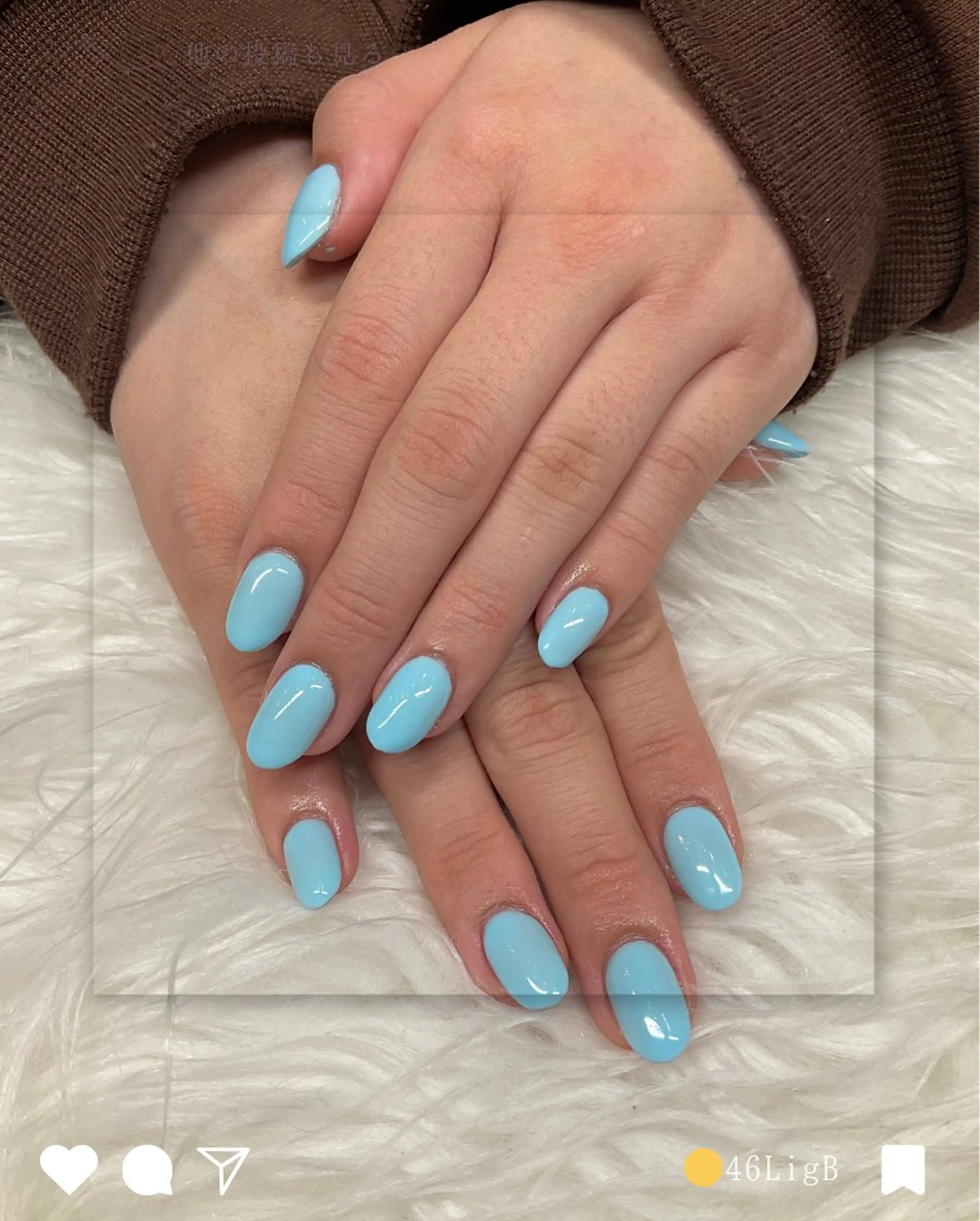 ネイル ブルー 長さ出し 水色 ワンカラーネイル ショートネイル ハンドネイル Quirky's Nail【栄店】のネイルデザイン