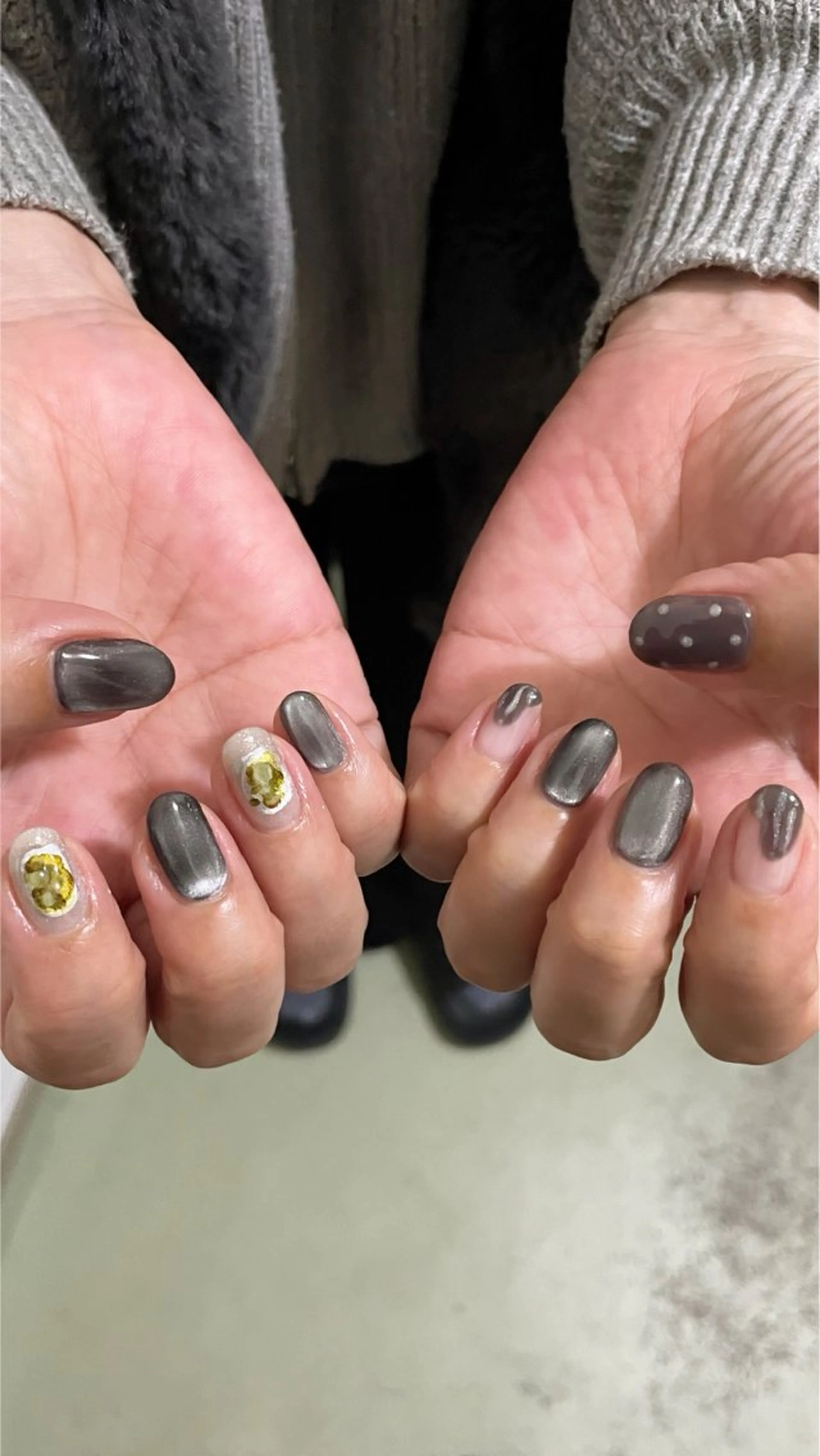 ネイル アートネイル クリアネイル ニュアンスネイル ショートネイル シルバー ハンドネイル y-neil 🐪🫧‪のネイルデザイン