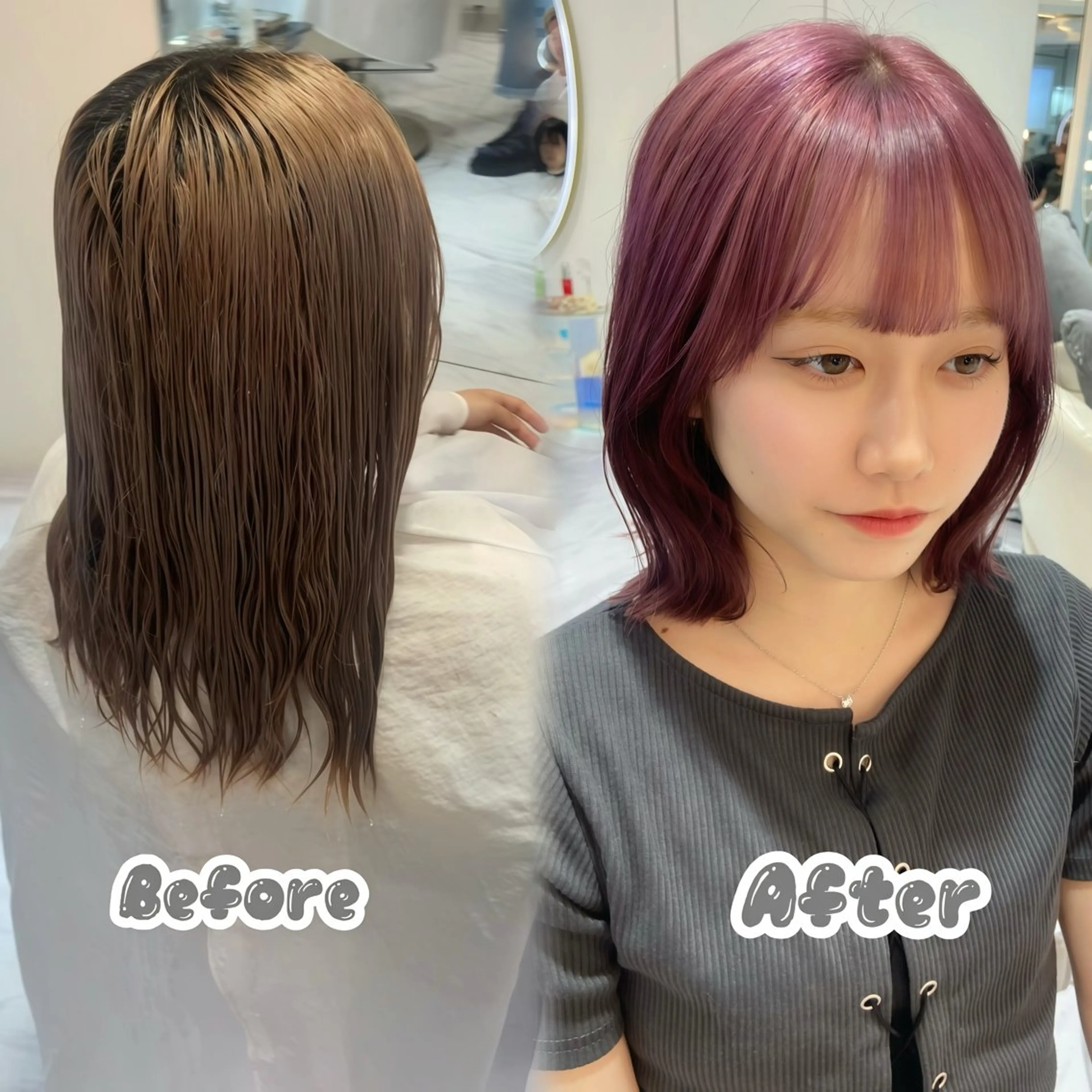 ショート カラー ピンクカラー ピンクパープル パープルカラー ボブ カット ヘアカラー トリートメント 名駅/ハイトーン /Y2k/YUNAのヘアスタイル