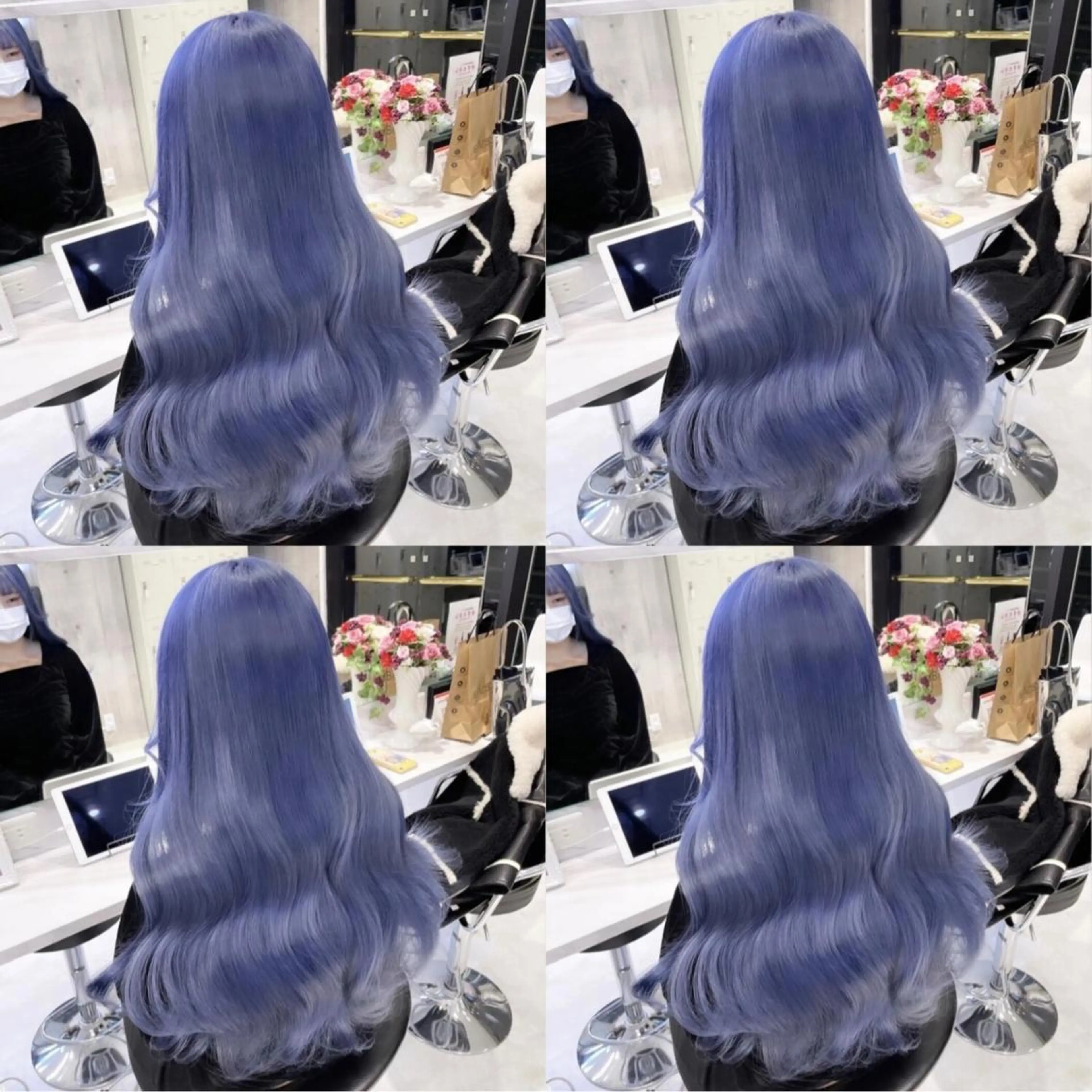 ロング アッシュ アッシュグレー アッシュグレージュ ミストバング ピンクブラウン ハイトーン×エクステ 💞くるみのヘアスタイル