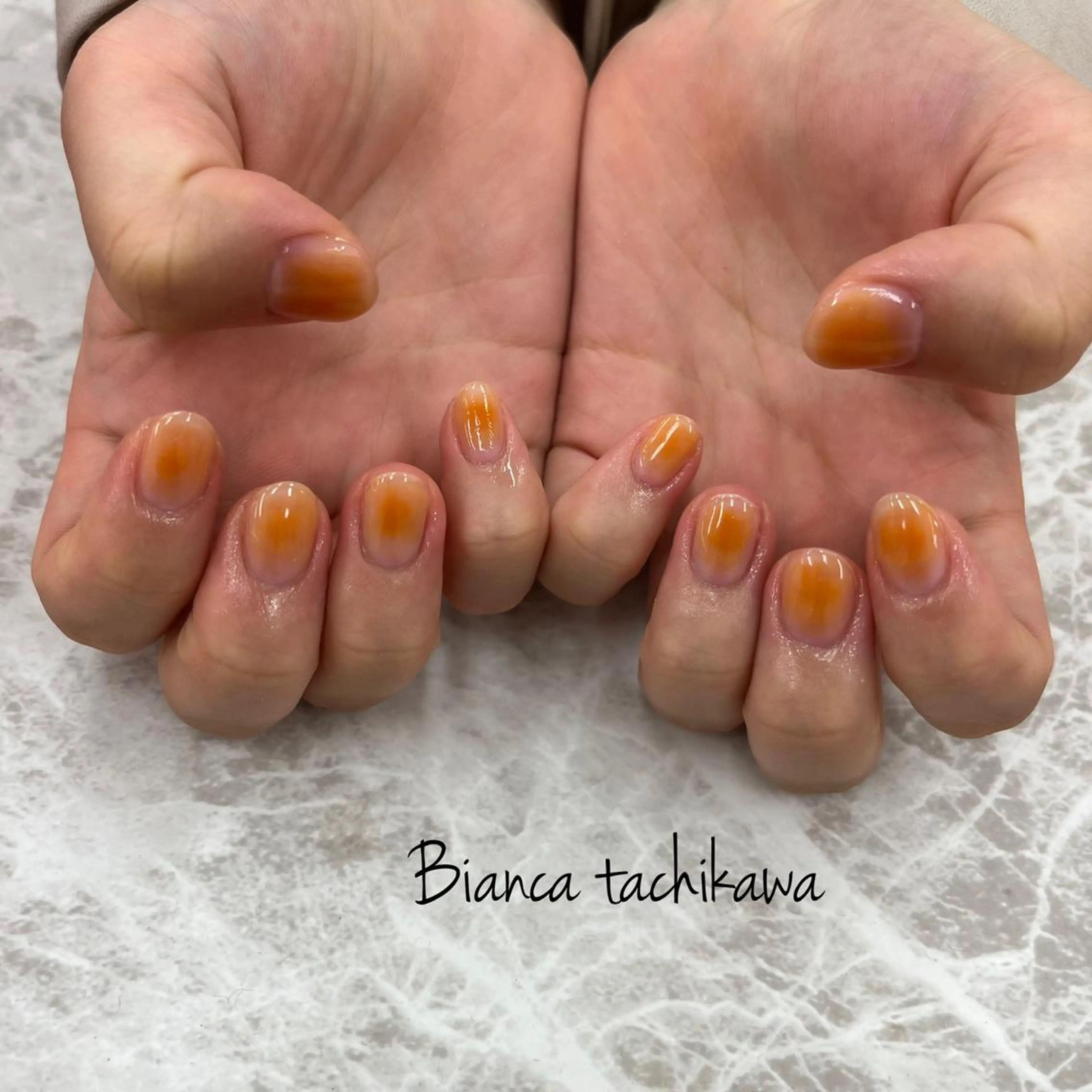 ネイル チークネイル オレンジ ピンク Bianca☁国分寺 🤍店長/黒木愛美のネイルデザイン