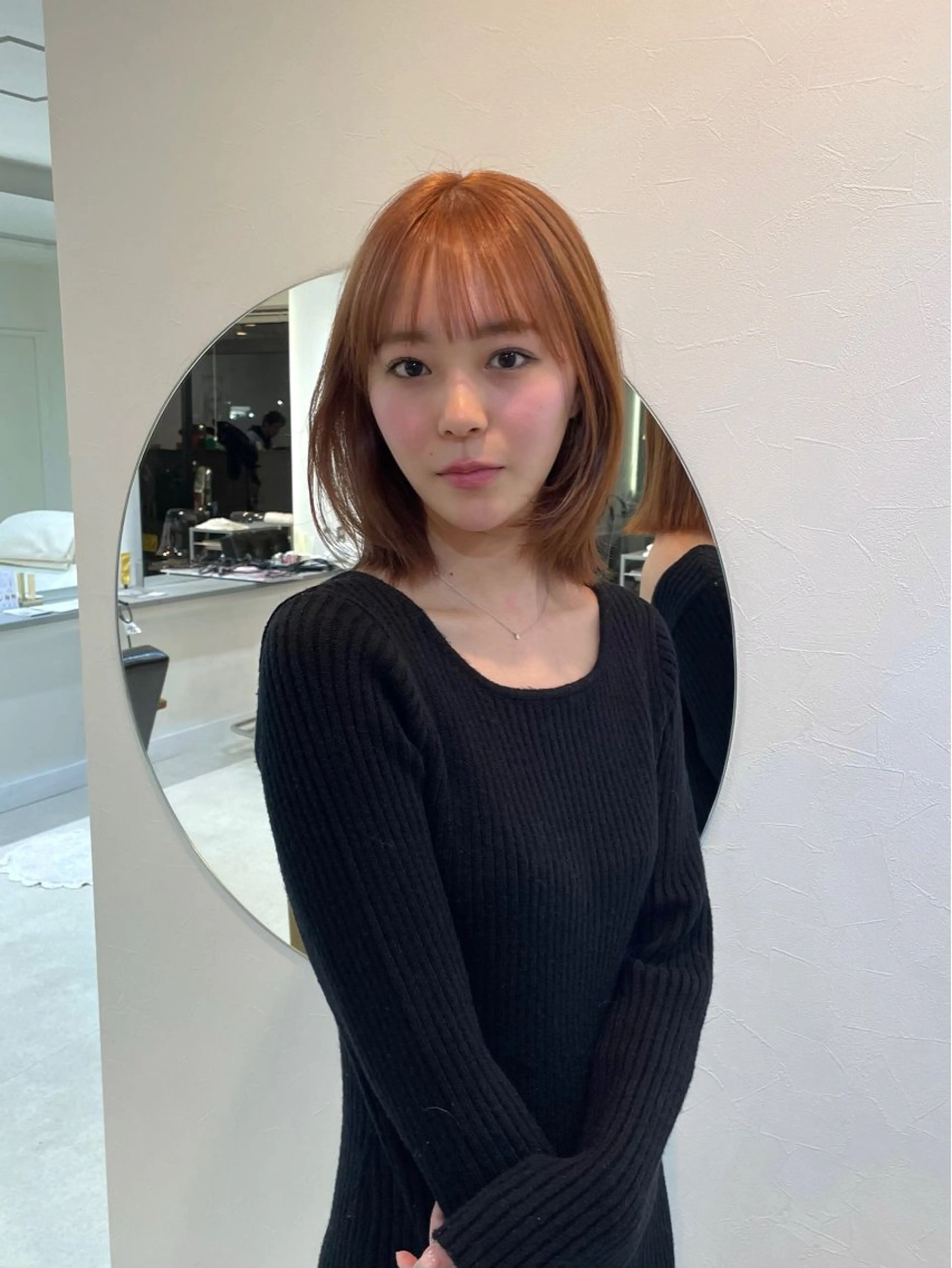 ミディアム ピンクブラウン カット ヘアカラー トリートメント 前川 瑞希のヘアスタイル