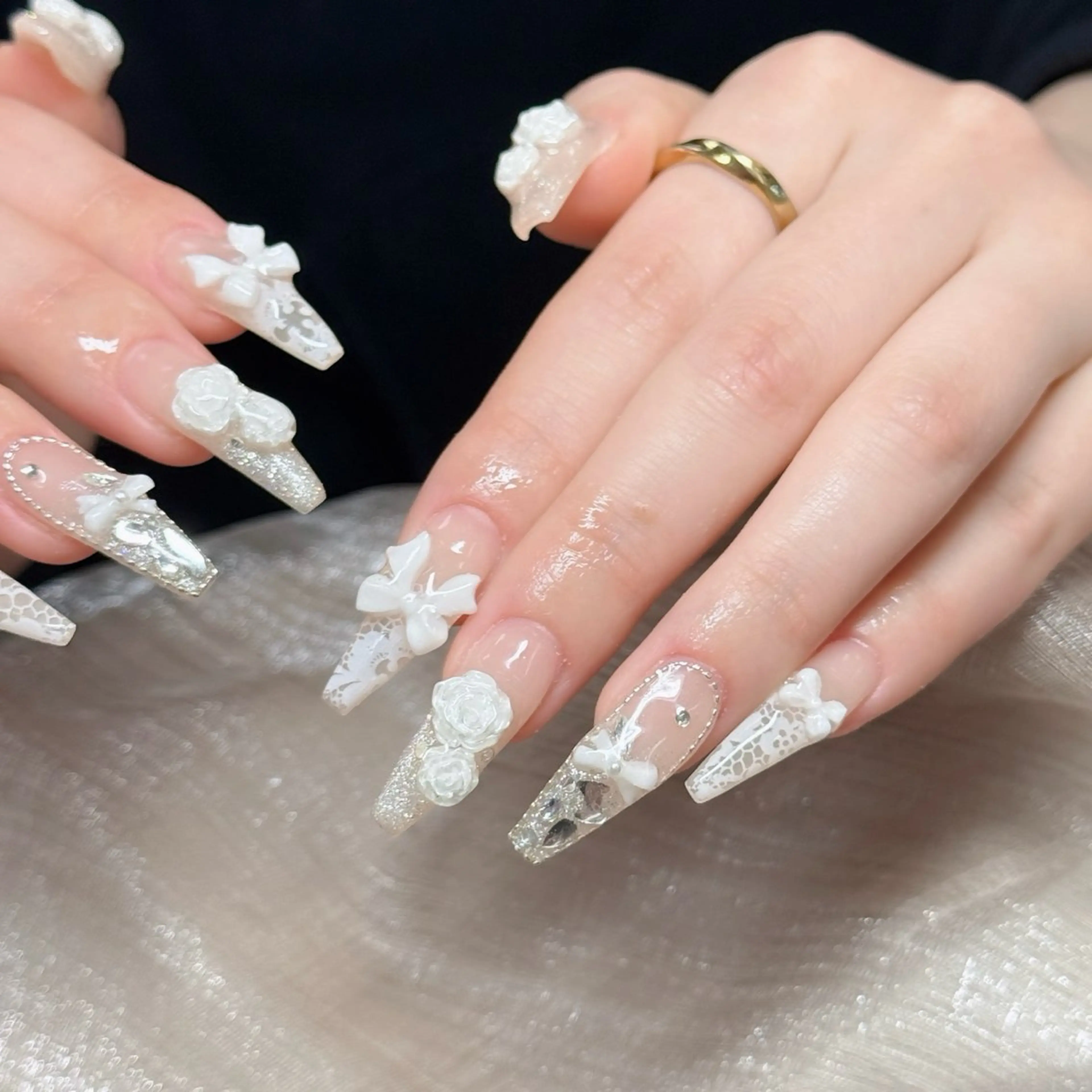 ネイル ロングネイル マグネットネイル リボン 夏ネイル スーパーロングネイル ハンドネイル Hani nailsalonのネイルデザイン