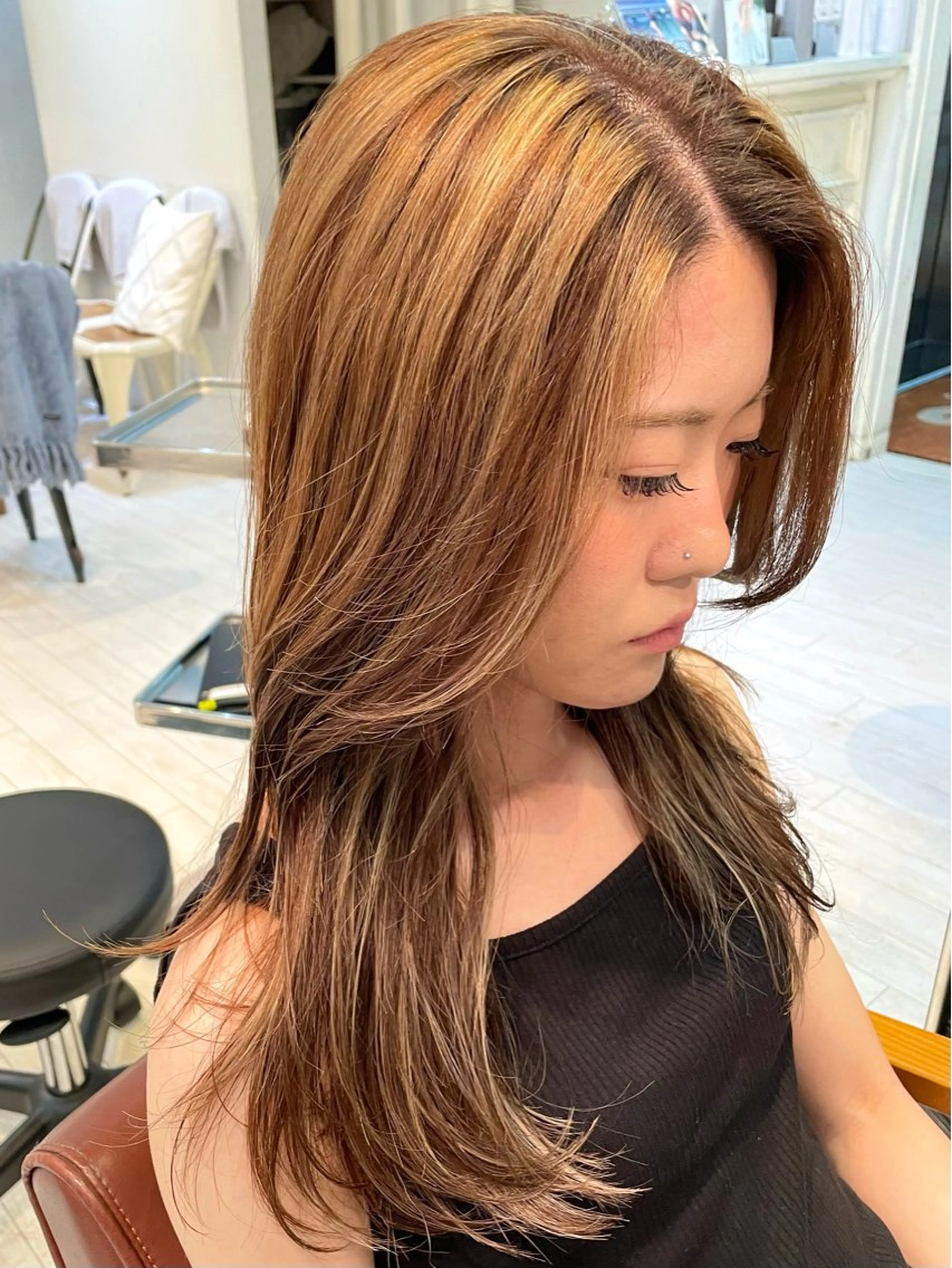 ロング カラー バレイヤージュ ブリーチ デザインカラー ハイライトカラー 外国人風カラー カット ヘアカラー liko by maris宮武湧斗のヘアスタイル