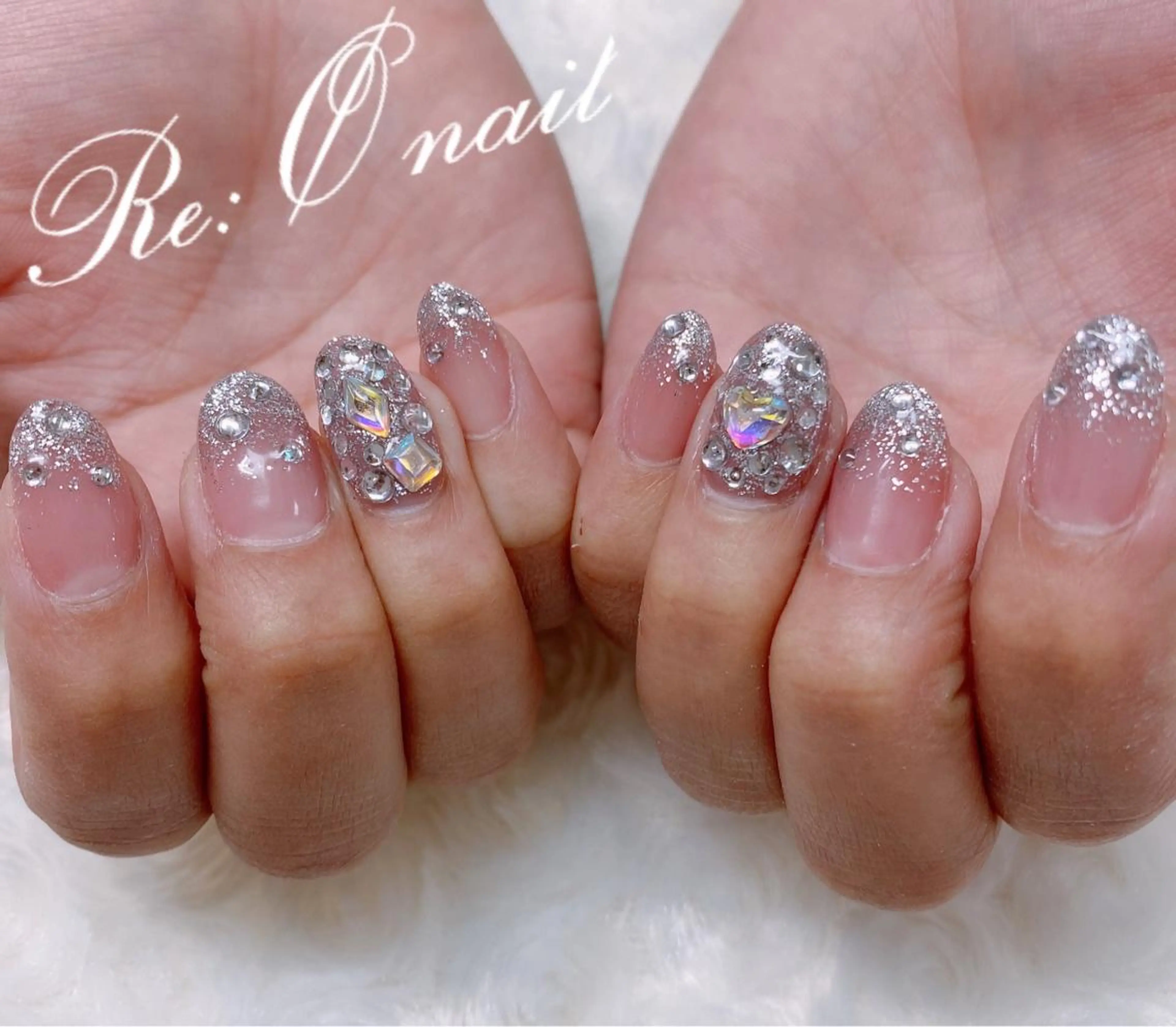 ネイル ラメ(グリッター) ラメグラデーション スカルプネイル ストーンネイル ハンドネイル Re:Ø nail 🩵TSUJIのネイルデザイン