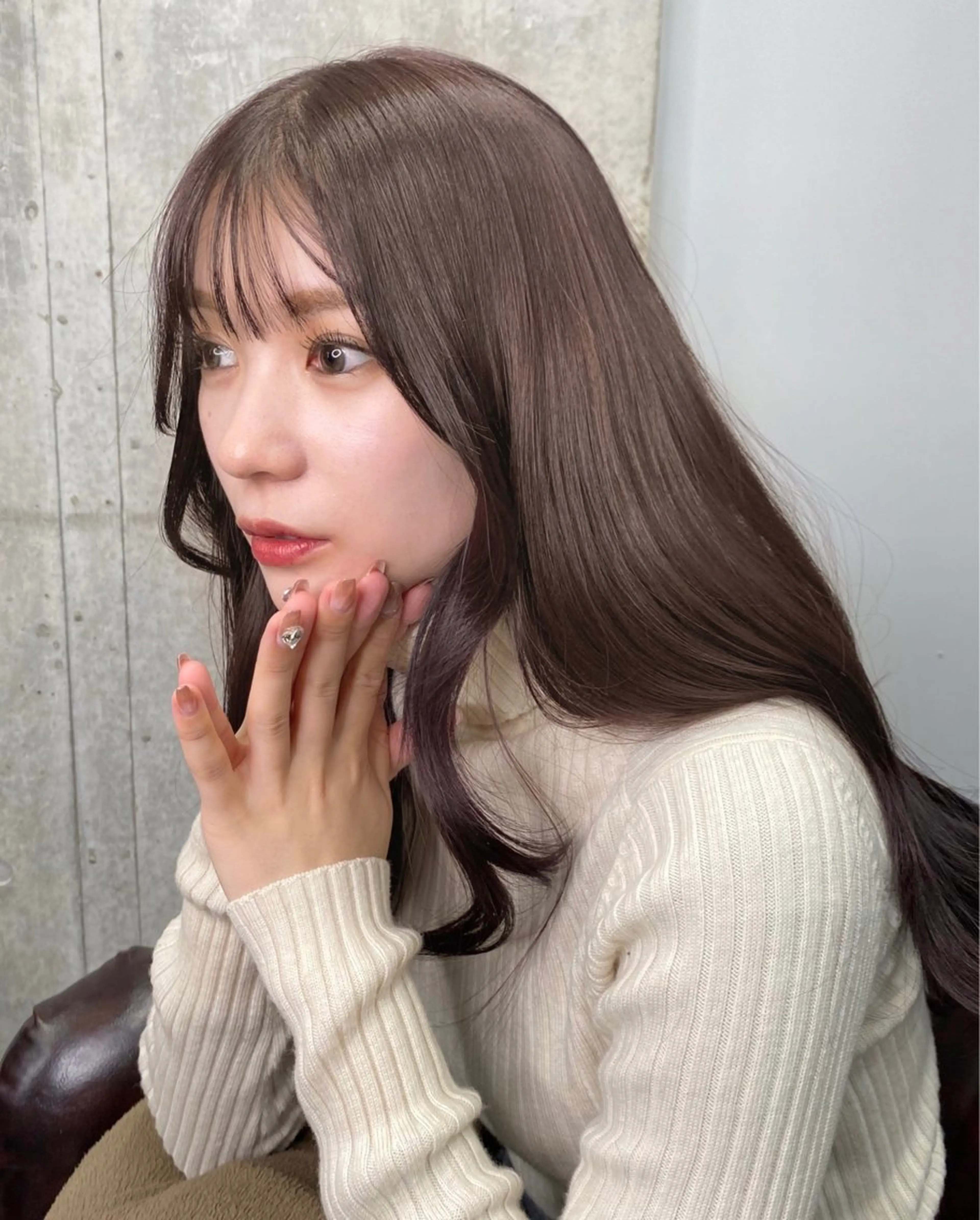 ロング カラー ベージュカラー ミルクティーベージュ レイヤーカット 韓国風/ワンホンヘア 髪質改善/MaCoのヘアスタイル