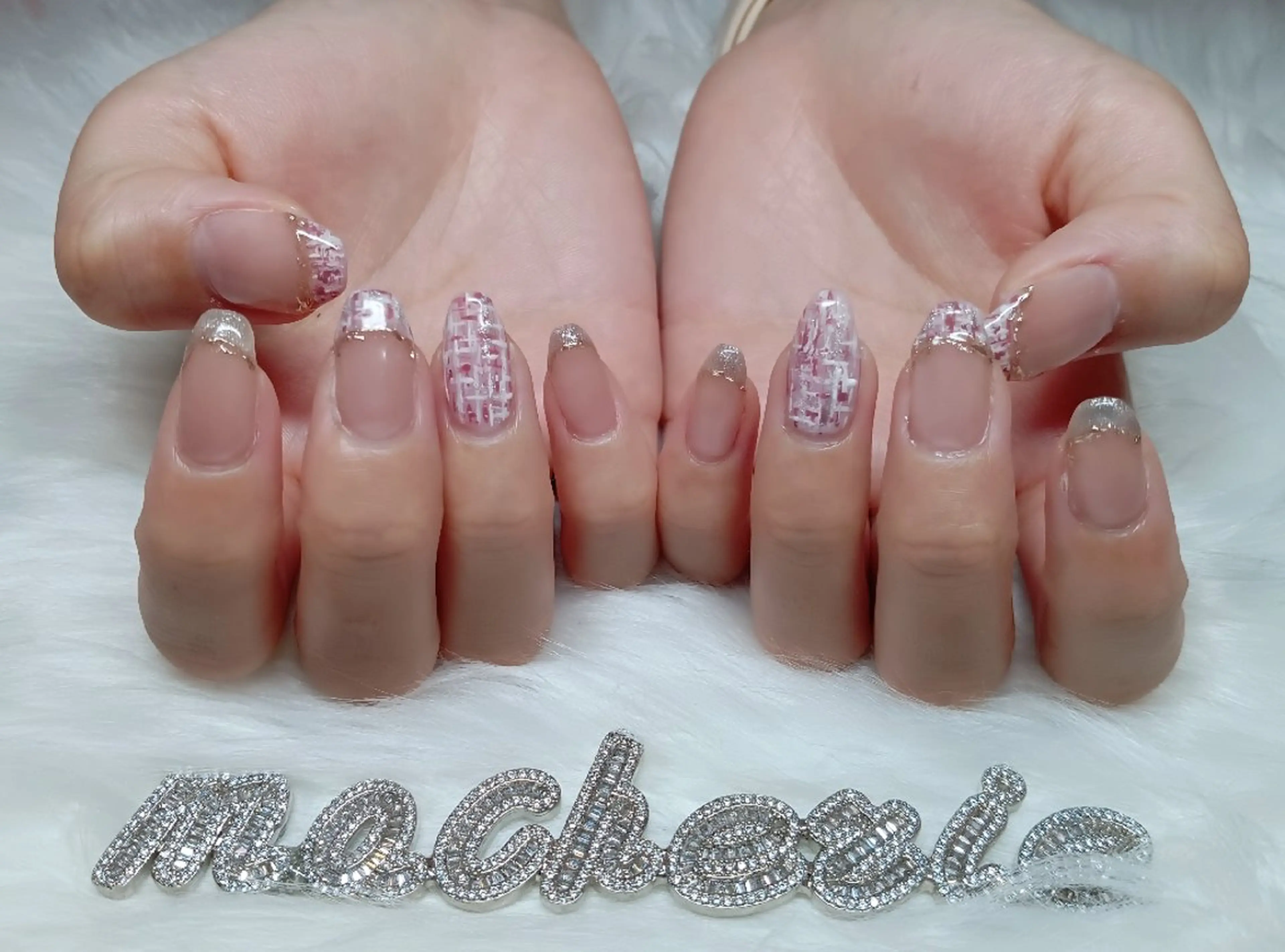 ネイル ピンク ツイードネイル ハンドネイル Nail Salon macherieのネイルデザイン