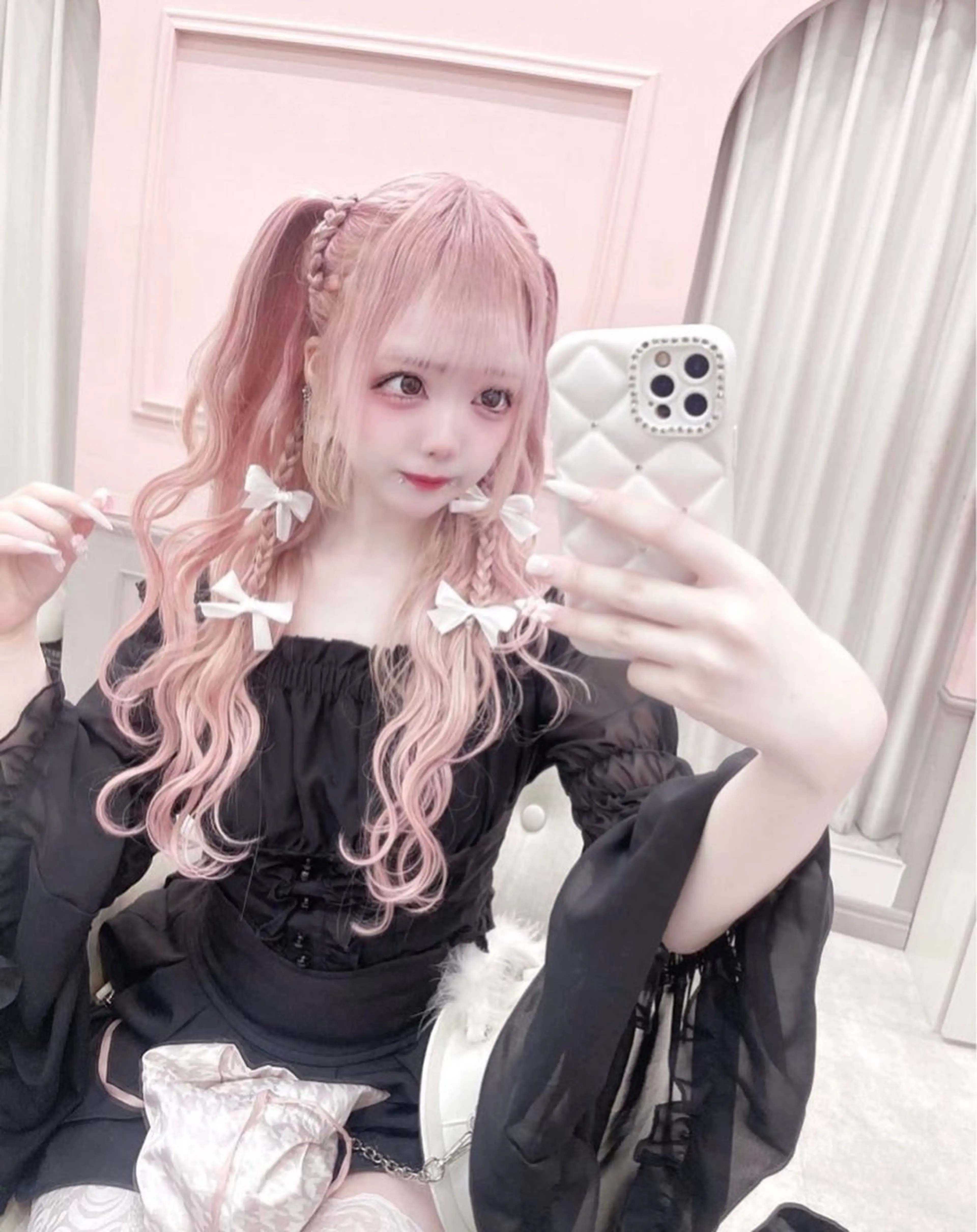 ロング カラー ブリーチ ピンクカラー エクステ カット エクステ ハイトーンエクステ 🎩カズキ🎩のヘアスタイル