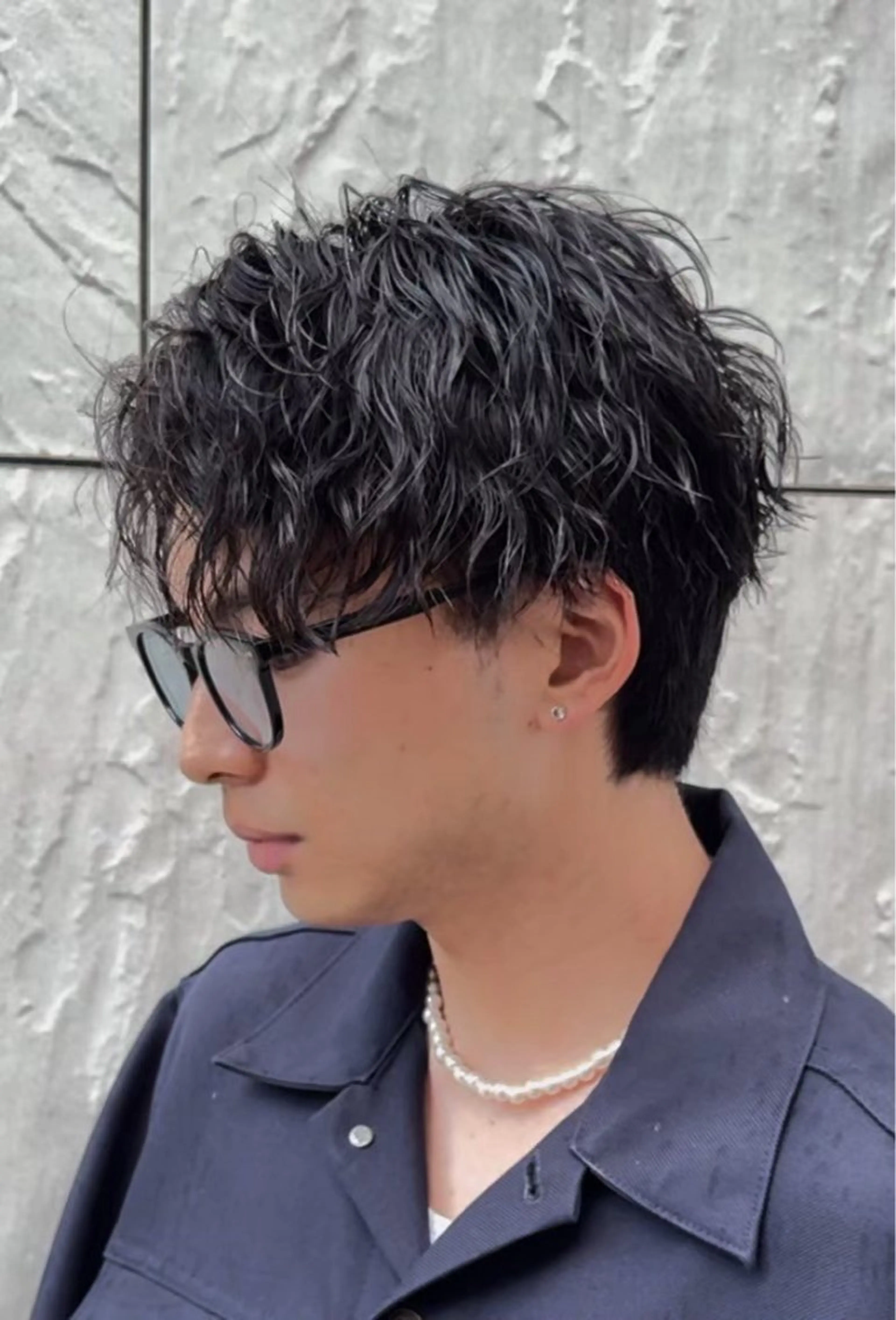 ショート パーマ メンズ カット パーマ ヘアセット 町田/波巻き/ シャドウ/メンズのヘアスタイル