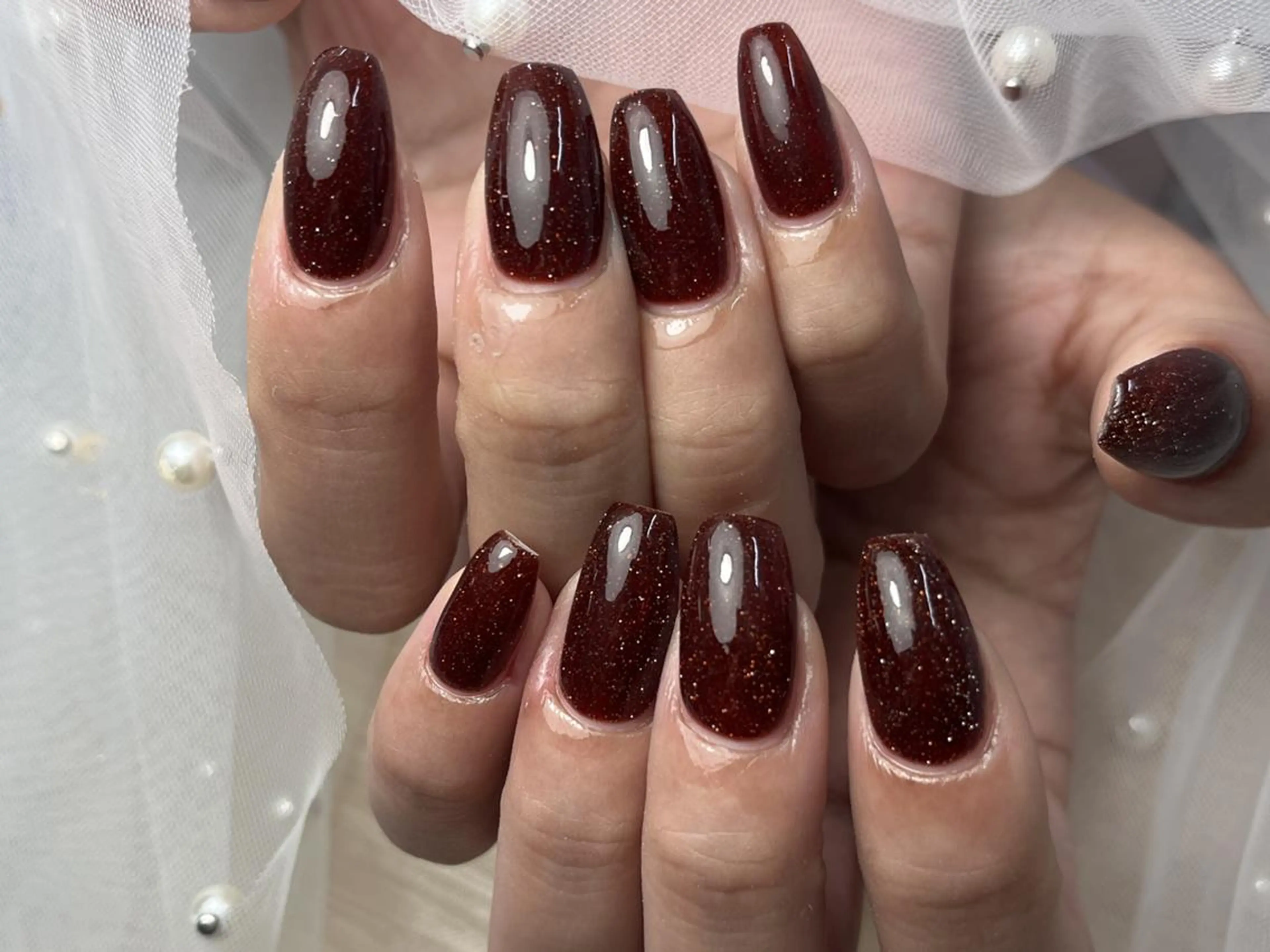 ネイル ボルドー ラメ(グリッター) シンプルネイル ハンドネイル ToliyDeliy Nail Salonのネイルデザイン