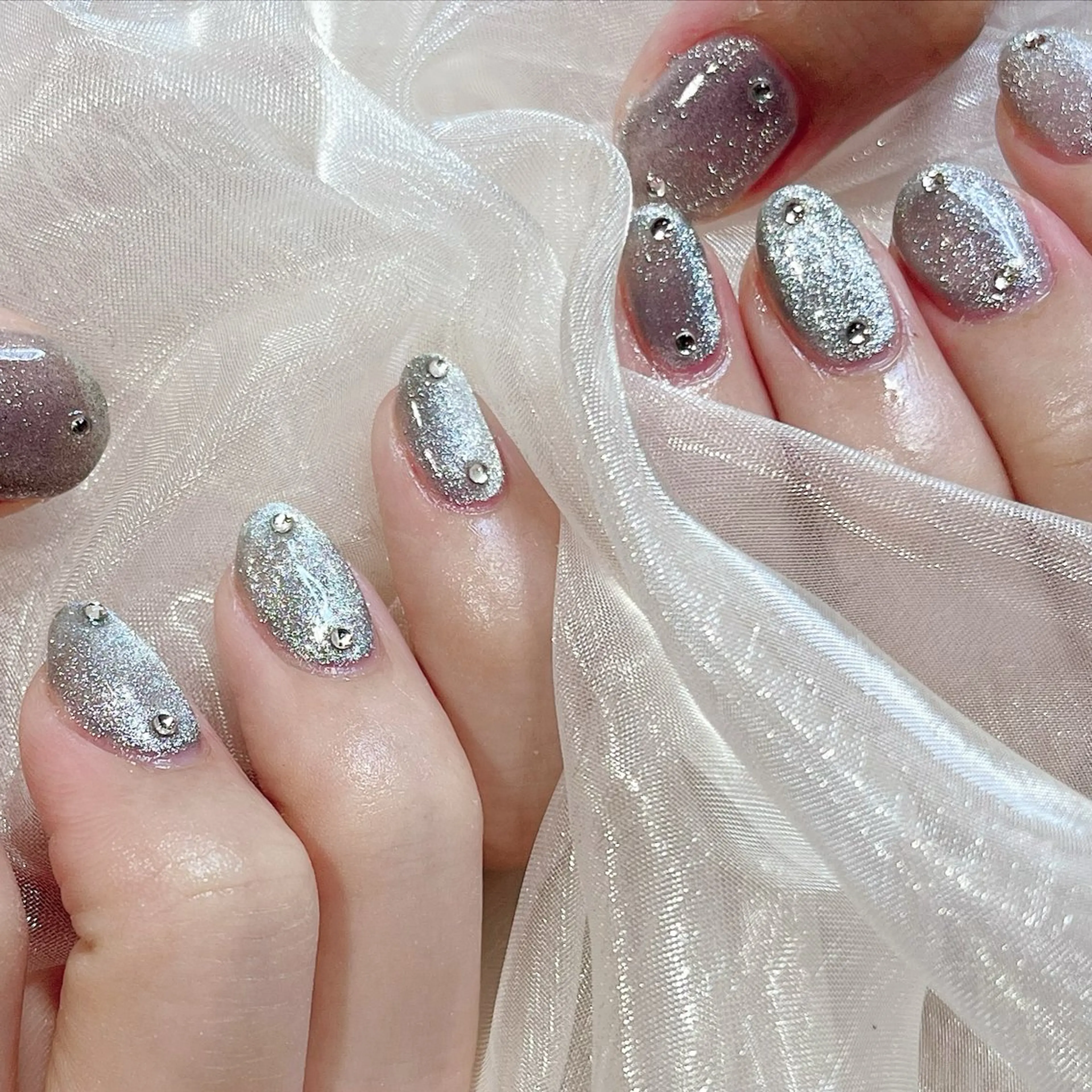 ネイル ブルー フレンチネイル グラデーション 韓国ネイル マグネットネイル n.hair所属・HTM _PUPULAのネイルデザイン