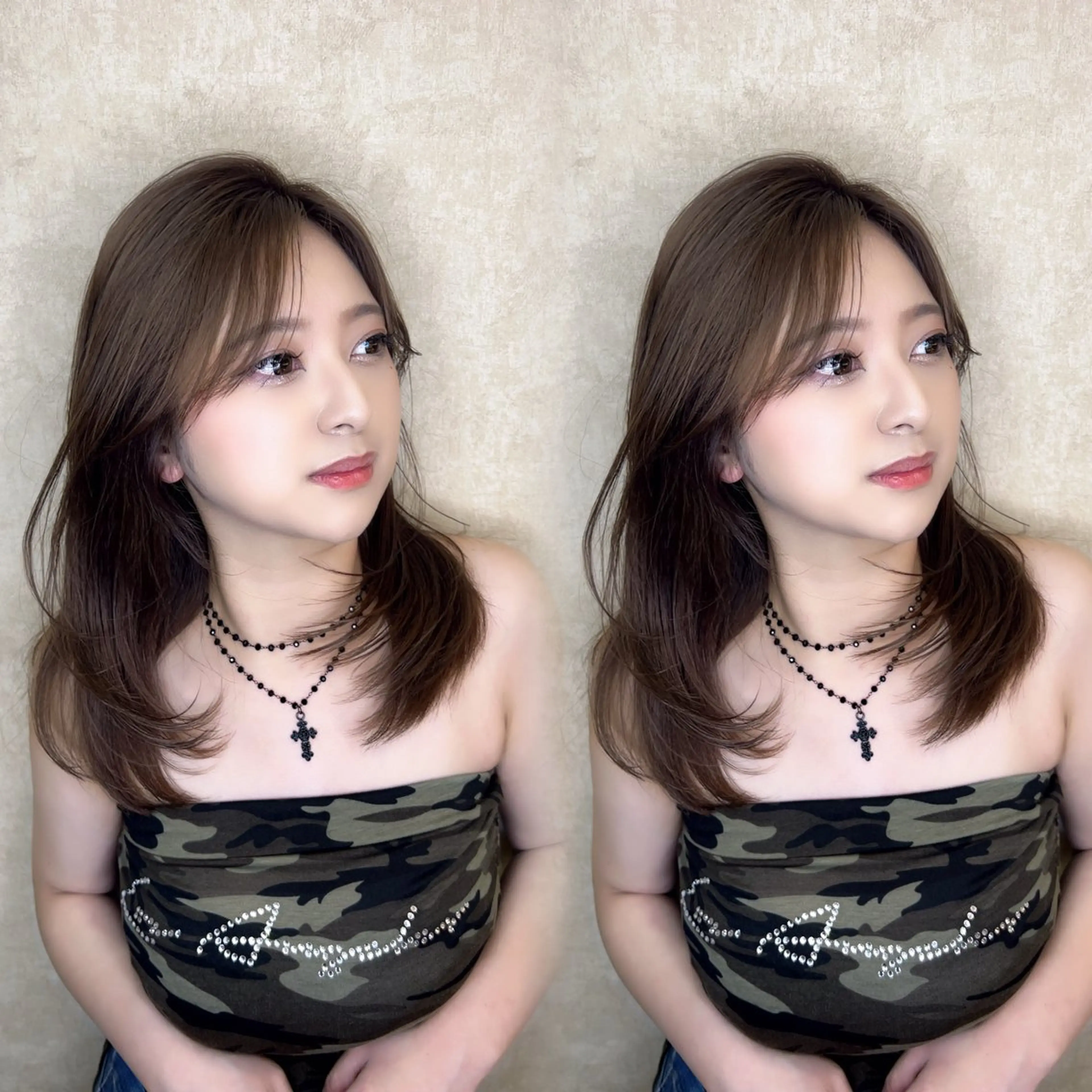 ミディアム カラー グレージュ 吉成 葉南のヘアスタイル