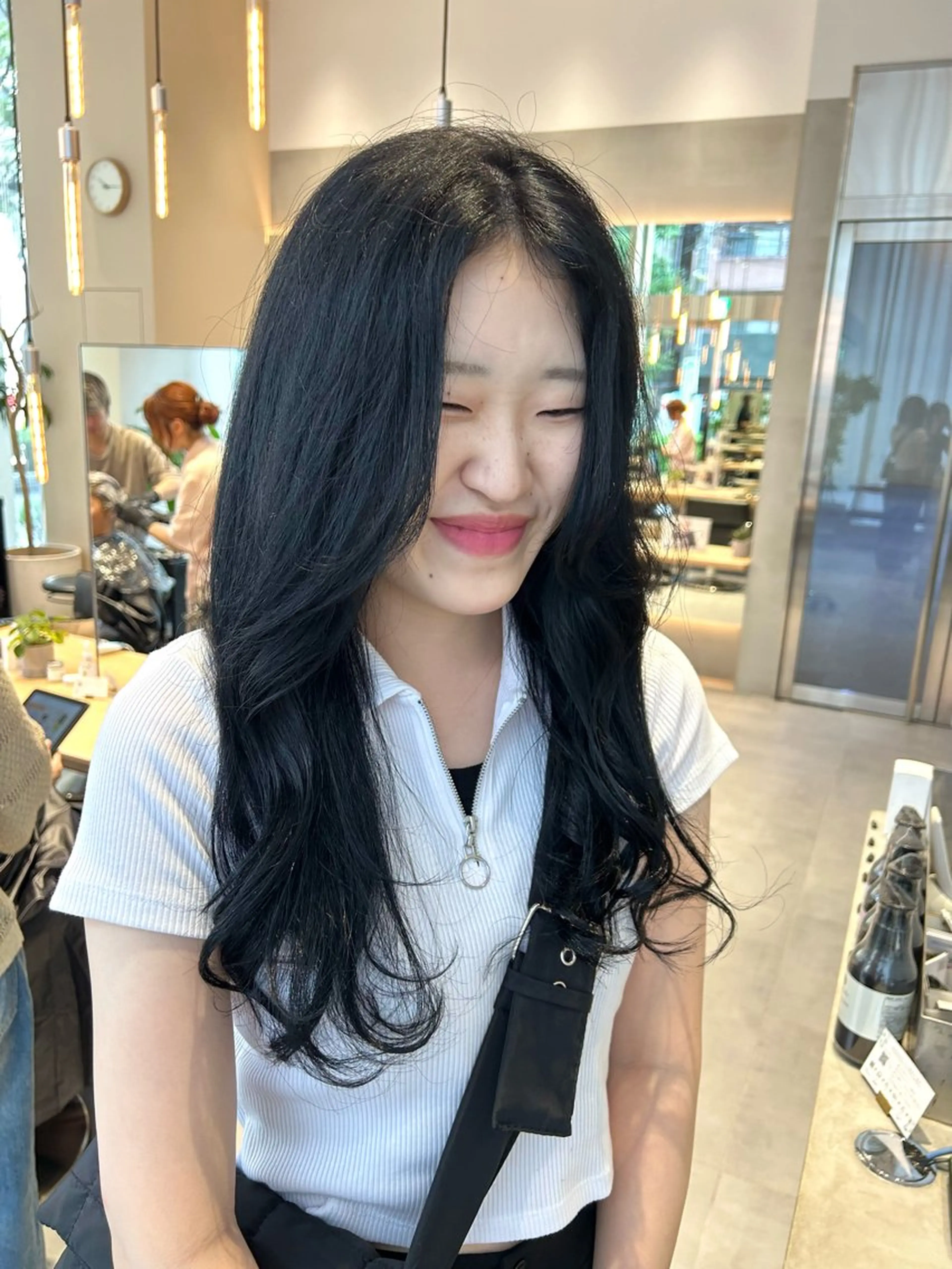 ロング カラー 黒髪 ブルーカラー ブルーブラック ヘアカラー トリートメント ヘアセット 風香🪼レイヤー /透明感カラーのヘアスタイル