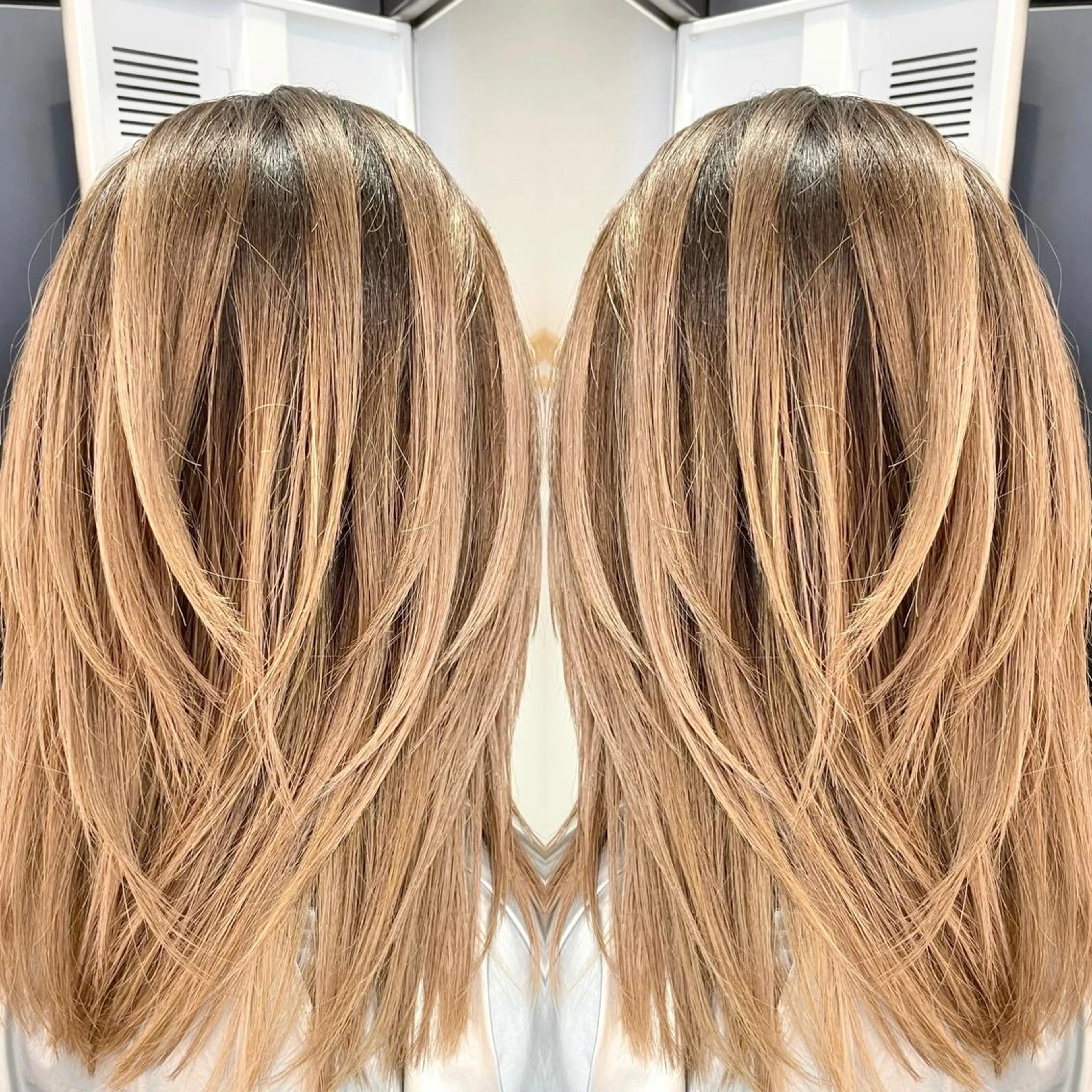 ミディアム カラー バレイヤージュ デザインカラー ハイライトカラー 外国人風カラー ハイライト アンドウ ユウ/ レイヤーカット/韓国のヘアスタイル