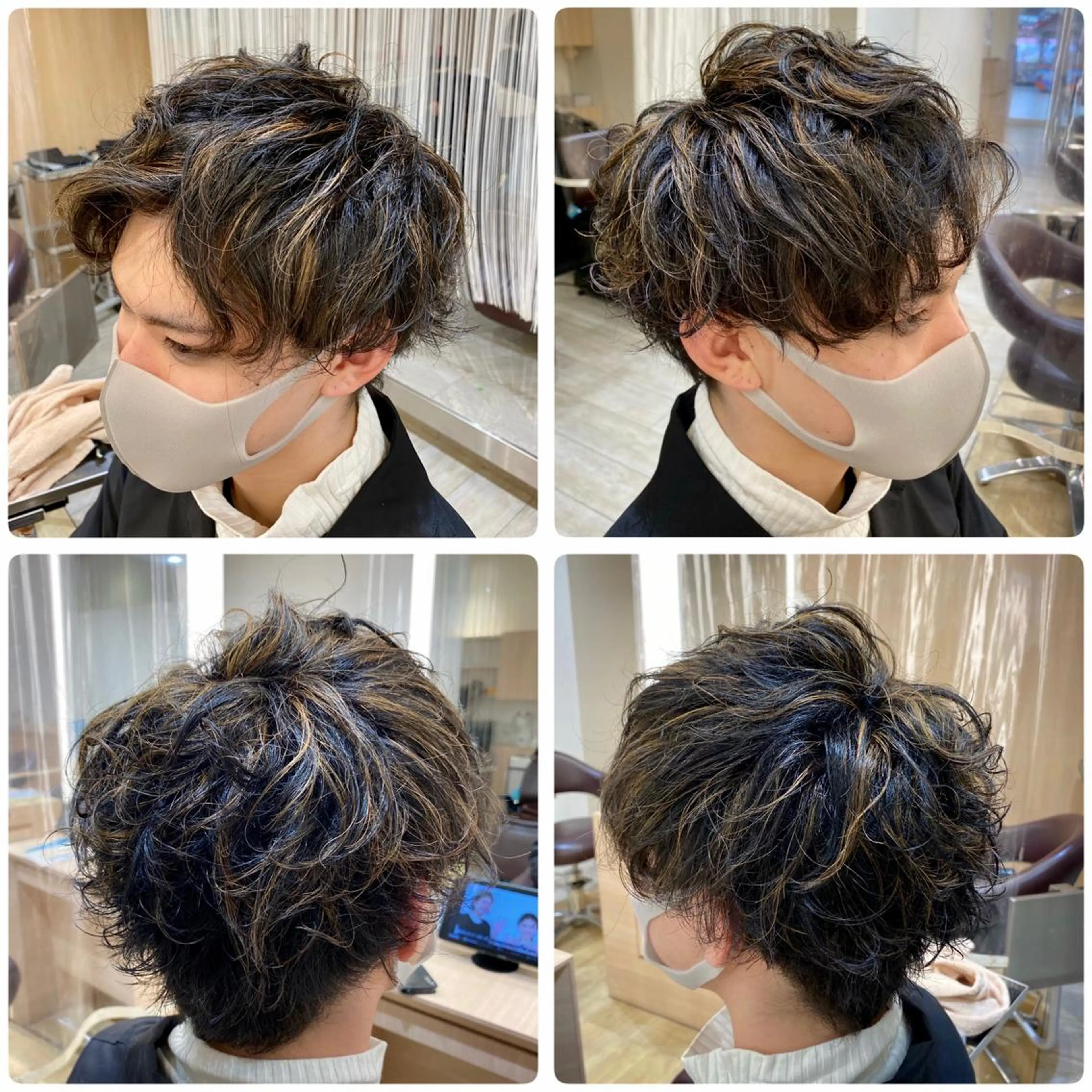 カラー パーマ メンズ メンズハイライト メンズメッシュ メンズパーマ ハイライトカラー メッシュ レイヤー/メンズ 奥野恭平のヘアスタイル