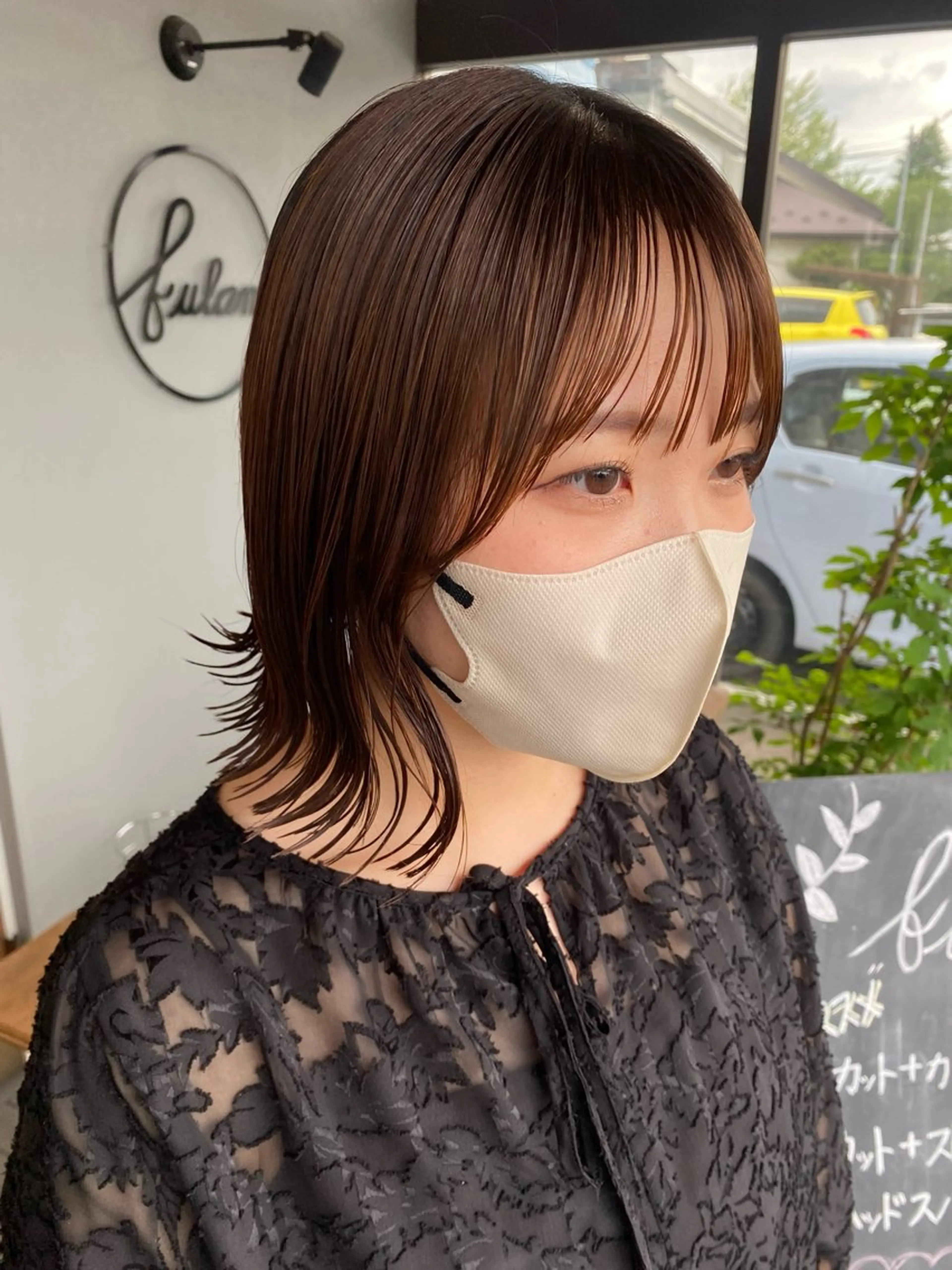 ミディアム 切りっぱなしボブ ボブ 顔周りカット 小顔カット fulam所属・MIKU ／fulamのヘアスタイル