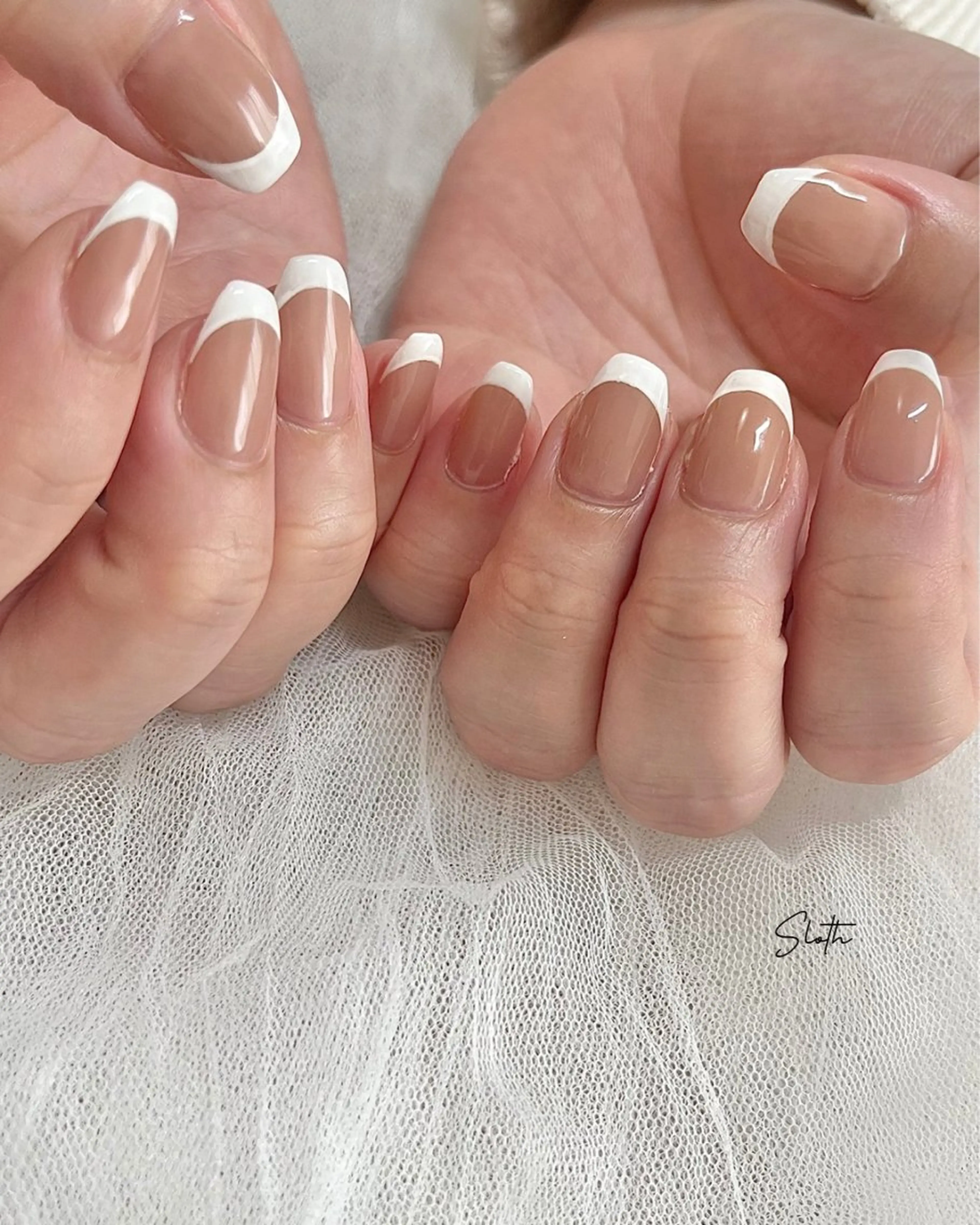 ネイル ダブルフレンチ フレンチネイル 卒業式 ピンク ピンクベージュ ハンドネイル nail salon slothのネイルデザイン