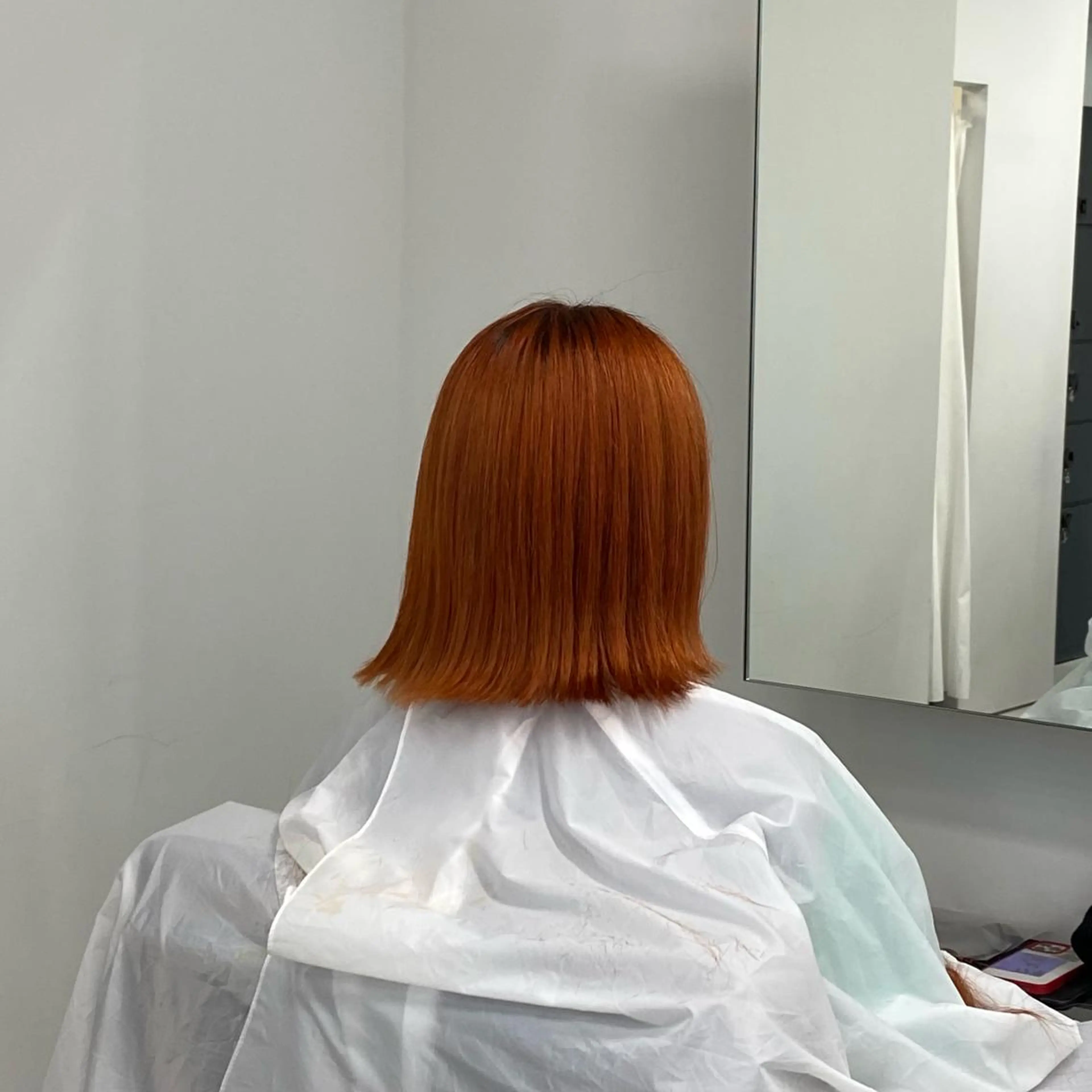 ミディアム 切りっぱなしボブ オレンジブラウン ボブ 山口 モエのヘアスタイル