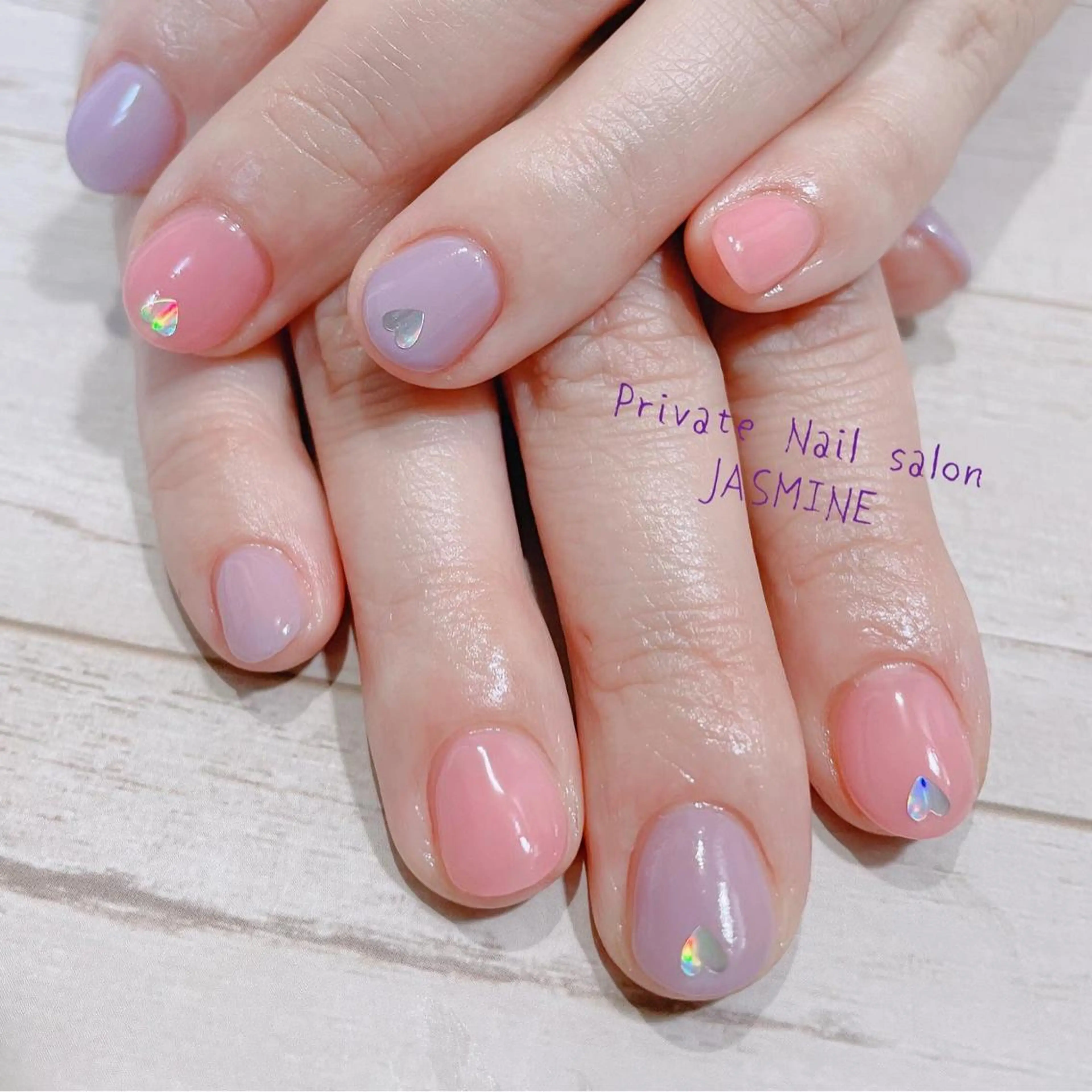 ネイル ハート ピンク パープル Nail salon JASMINEのネイルデザイン