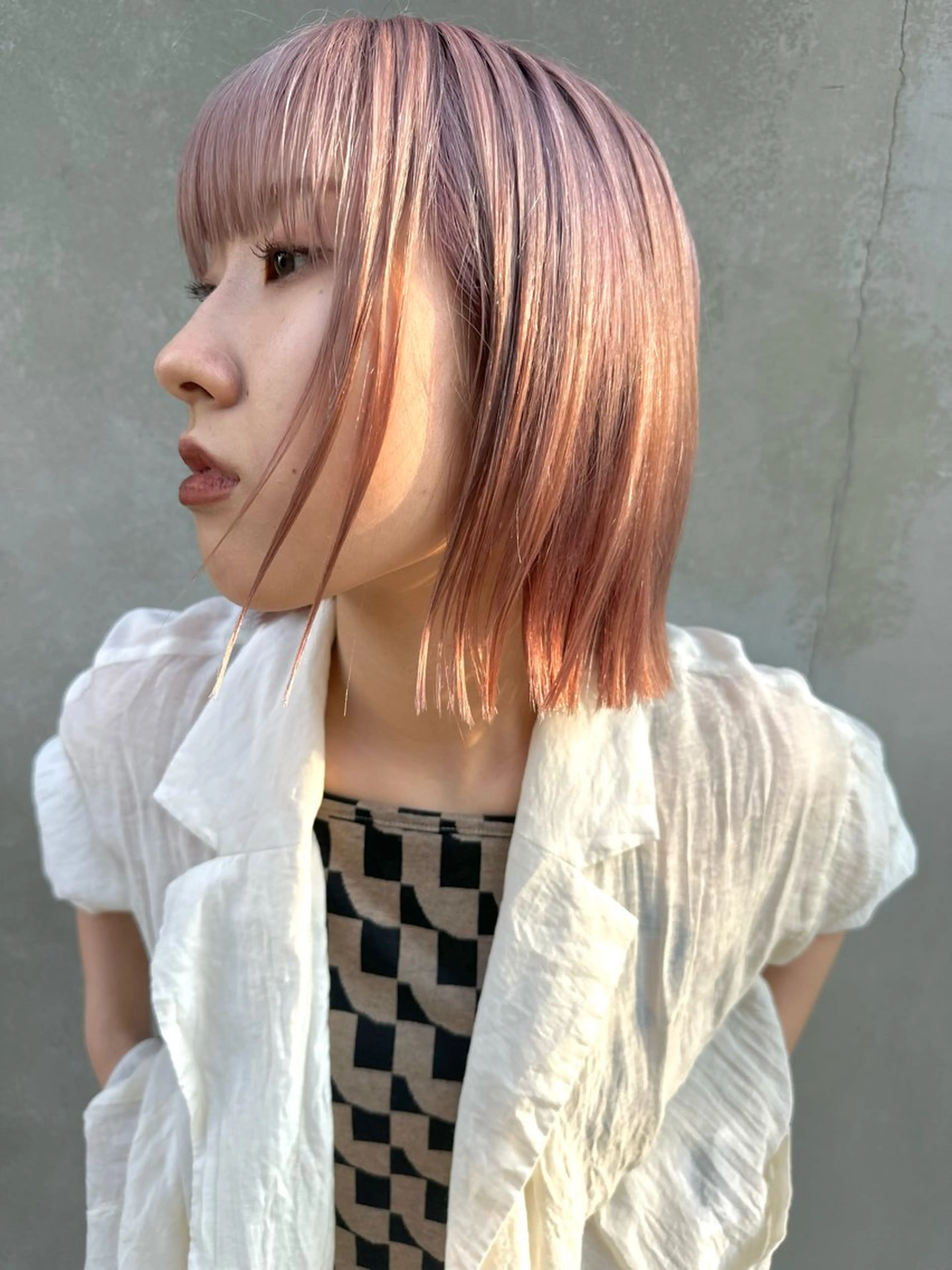 ミディアム カラー 🧡ono🧡暖色/ 切りっぱなしボブ🧡のヘアスタイル