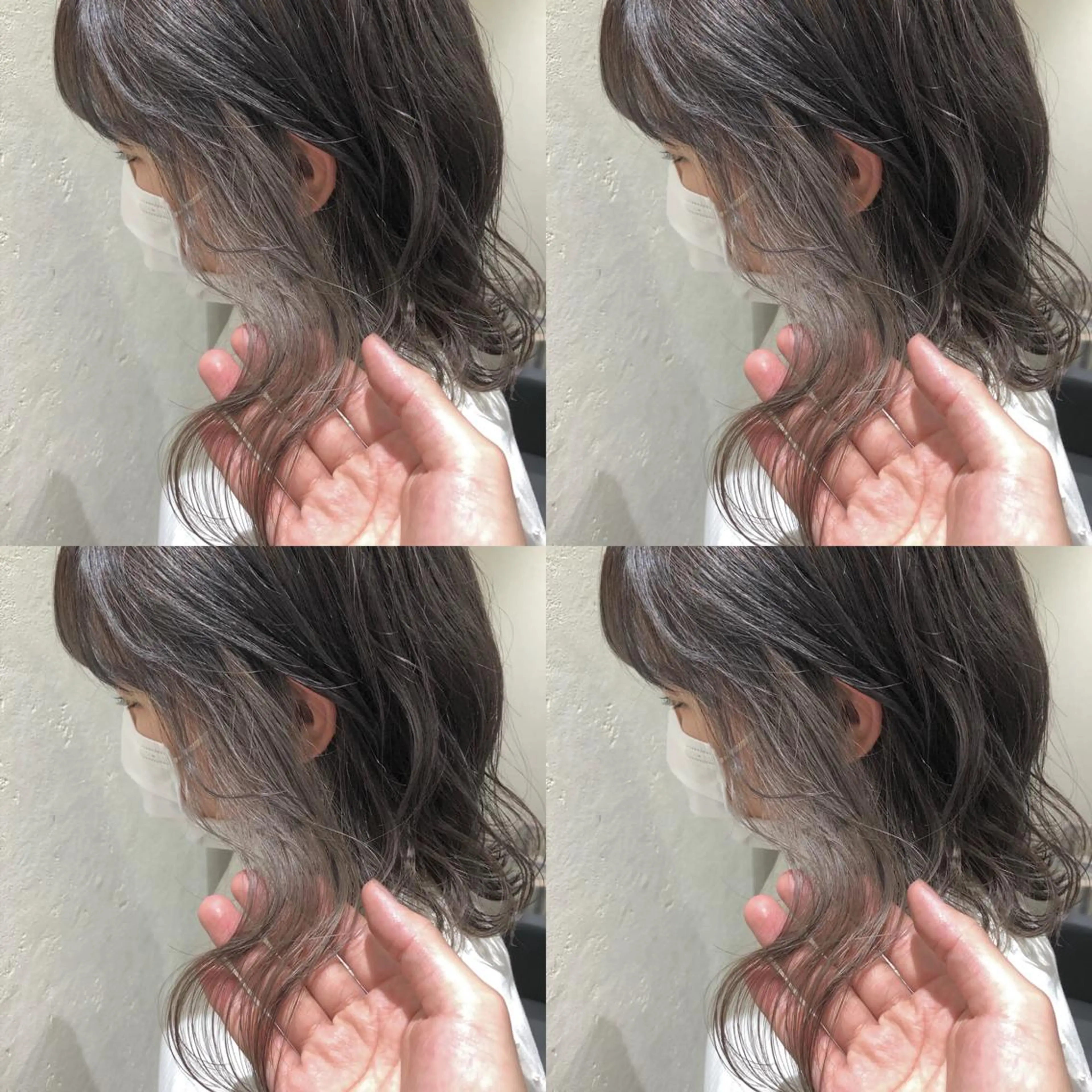 セミロング カラー ベージュカラー ブリーチ シルバー シルバーベージュ しゅうさん🍝 麻田秀太郎のヘアスタイル