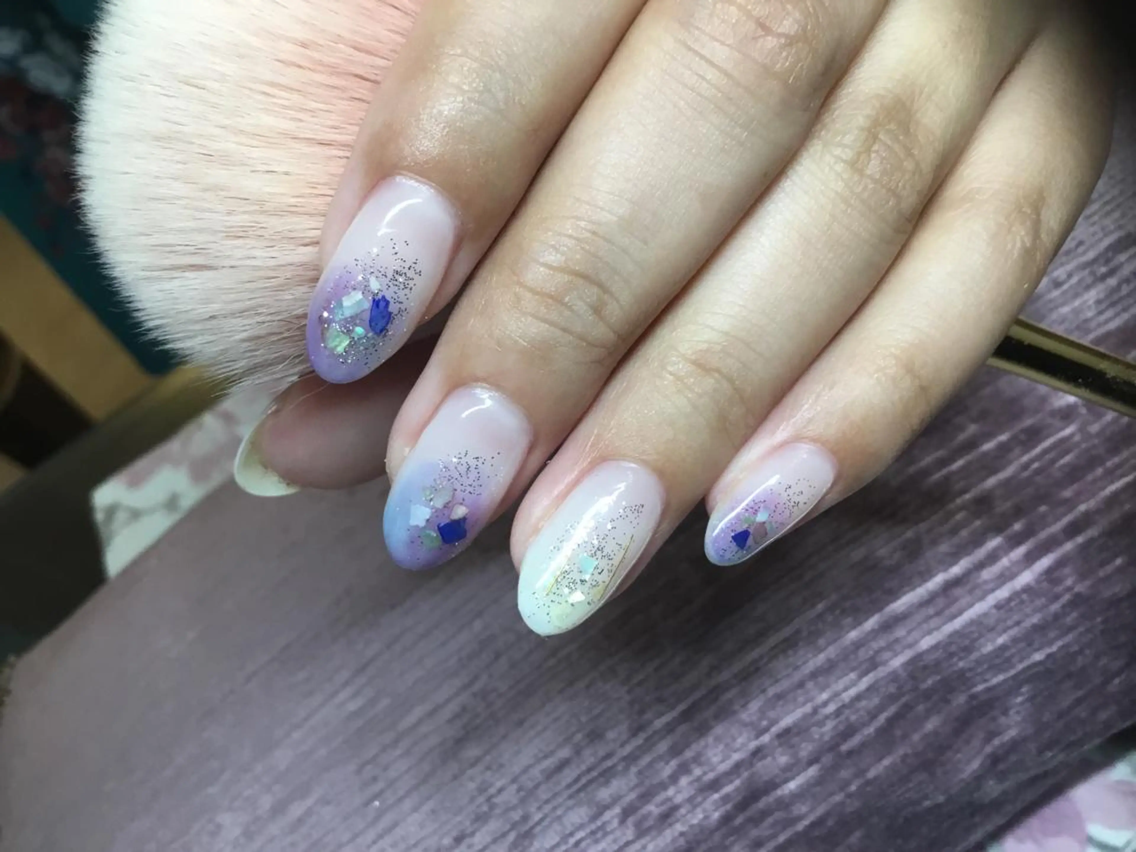 ネイル ブルー ラメ(グリッター) 持ち込み パープル ホワイト プライベートサロン jewel nailのネイルデザイン