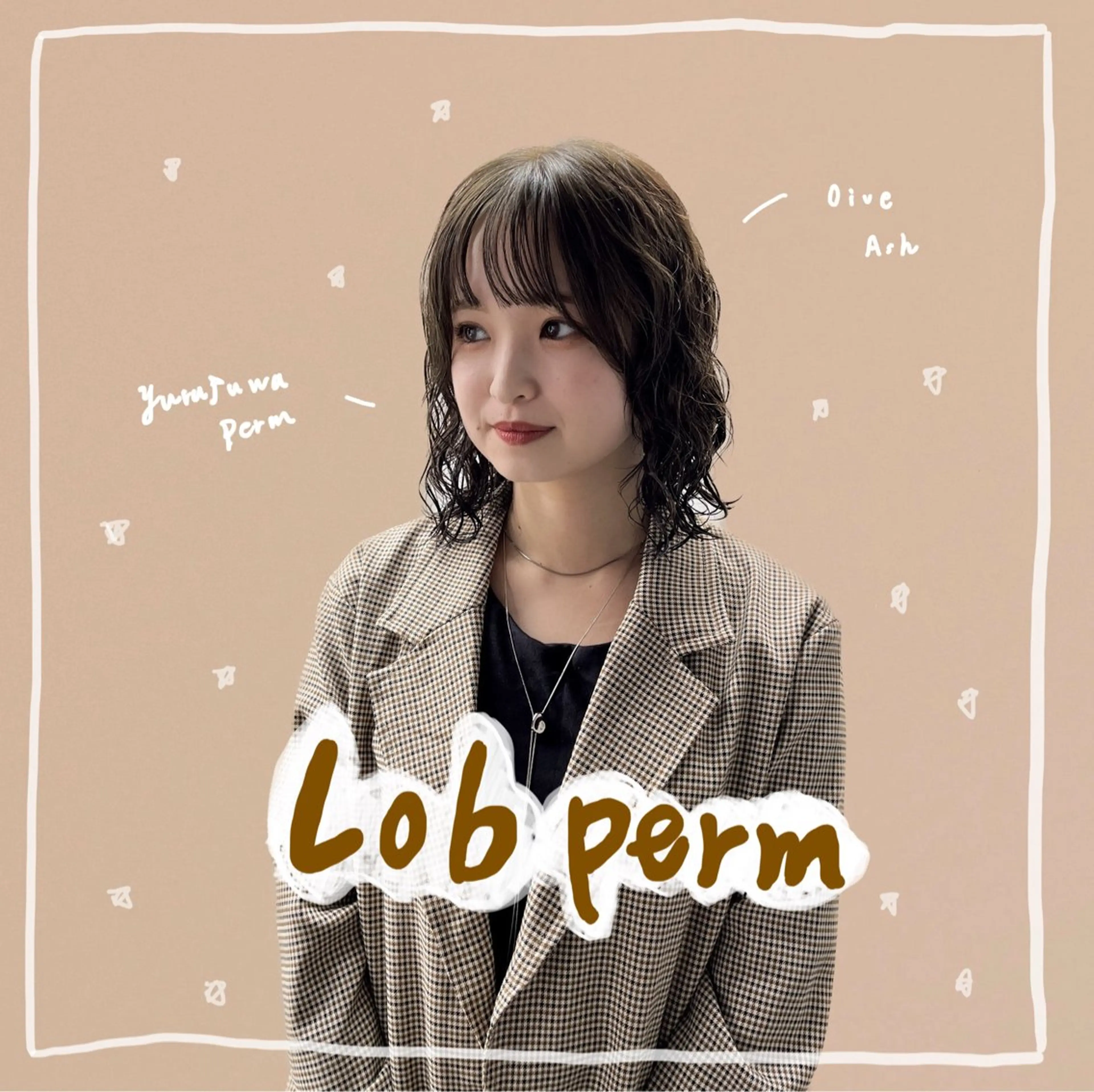 ミディアム カラー パーマ ミディアムパーマ アッシュ オリーブアッシュ カット ヘアカラー パーマ KOKI/ ボブ/ パーマ/透明感カラーのヘアスタイル
