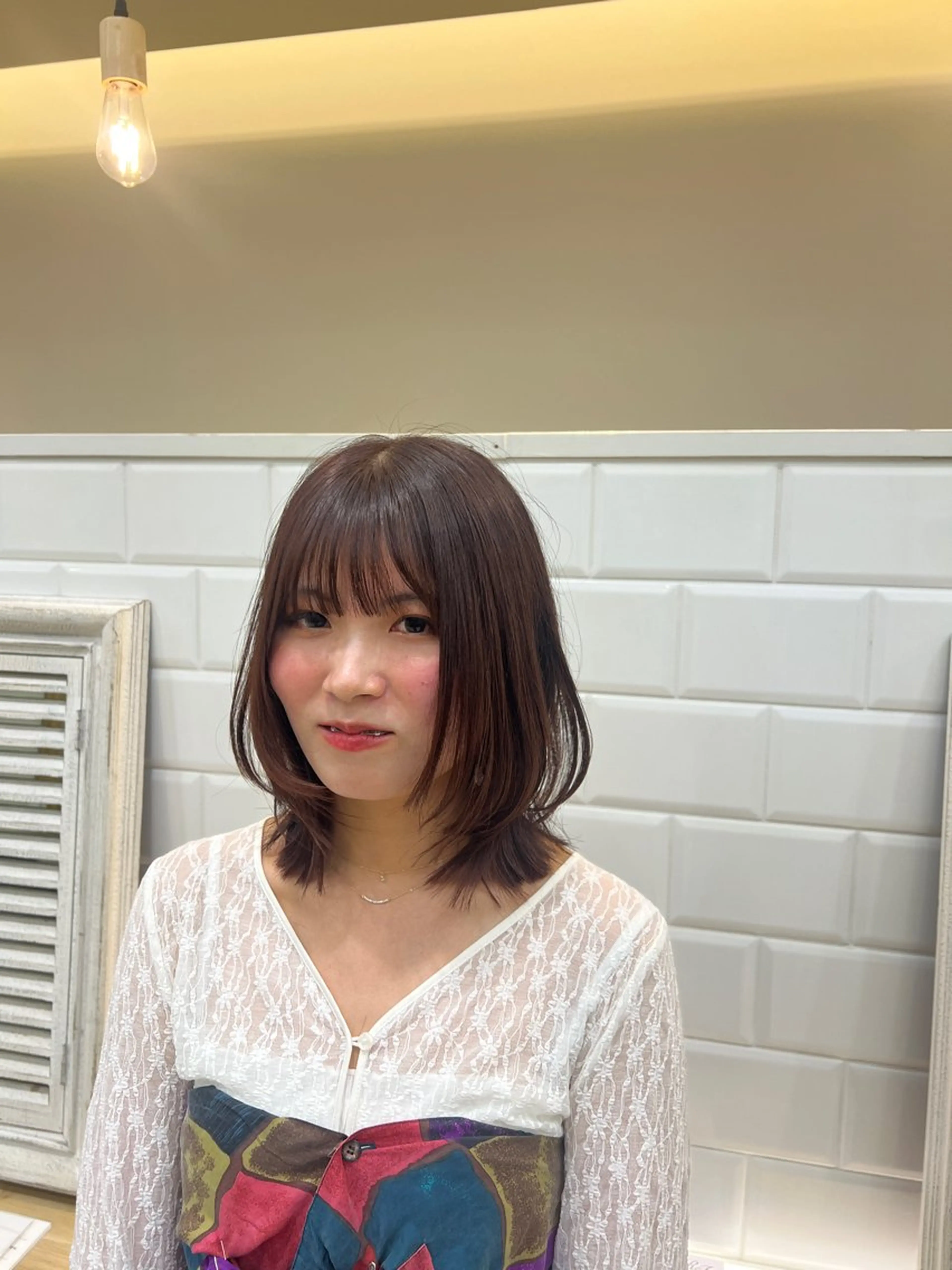 ミディアム カット ヘアカラー レディースショート／ メンズパーマ／足立のヘアスタイル