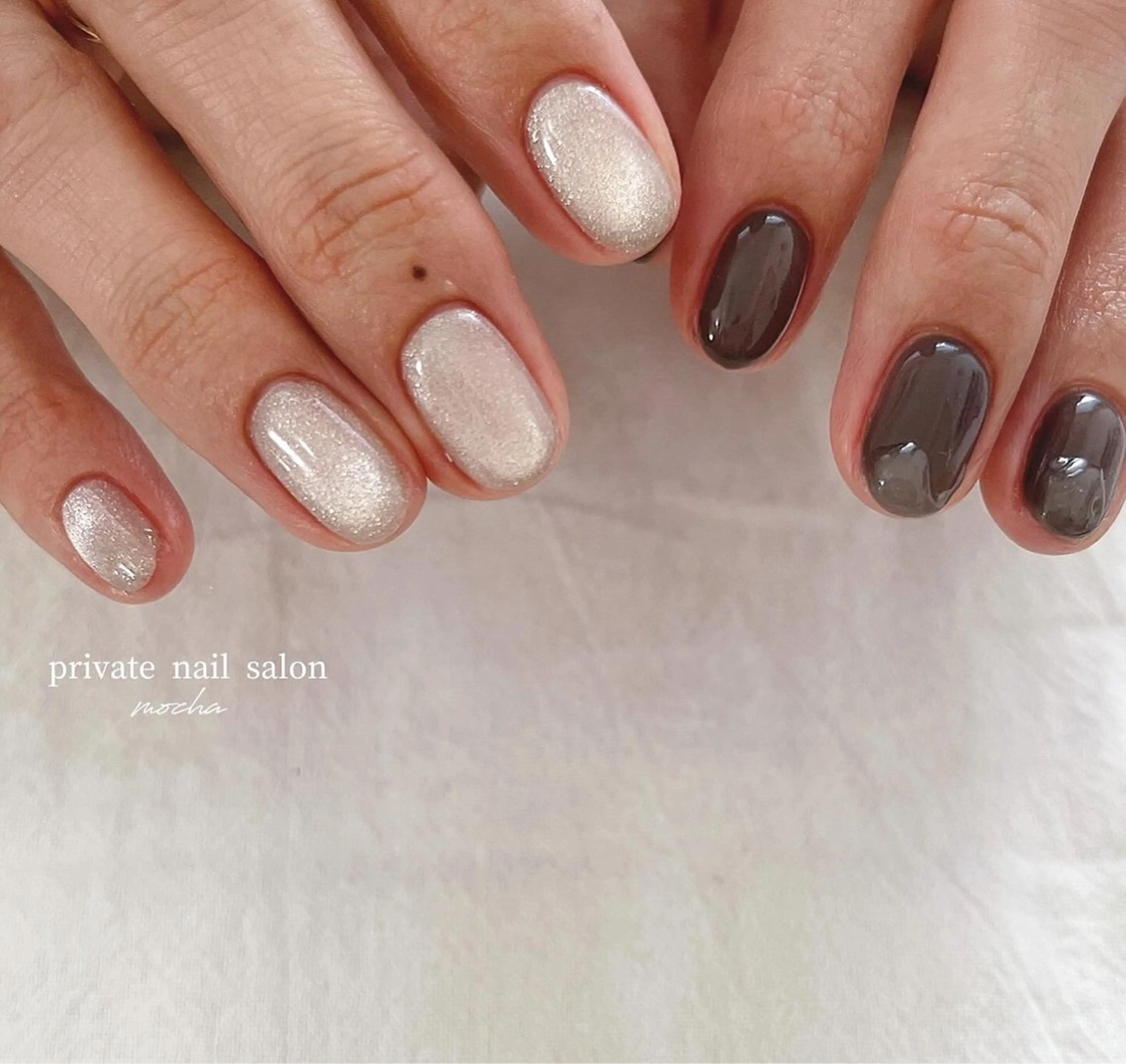 ネイル カジュアル チークネイル フレンチネイル ジェルネイル マグネットネイル mocha nailのネイルデザイン