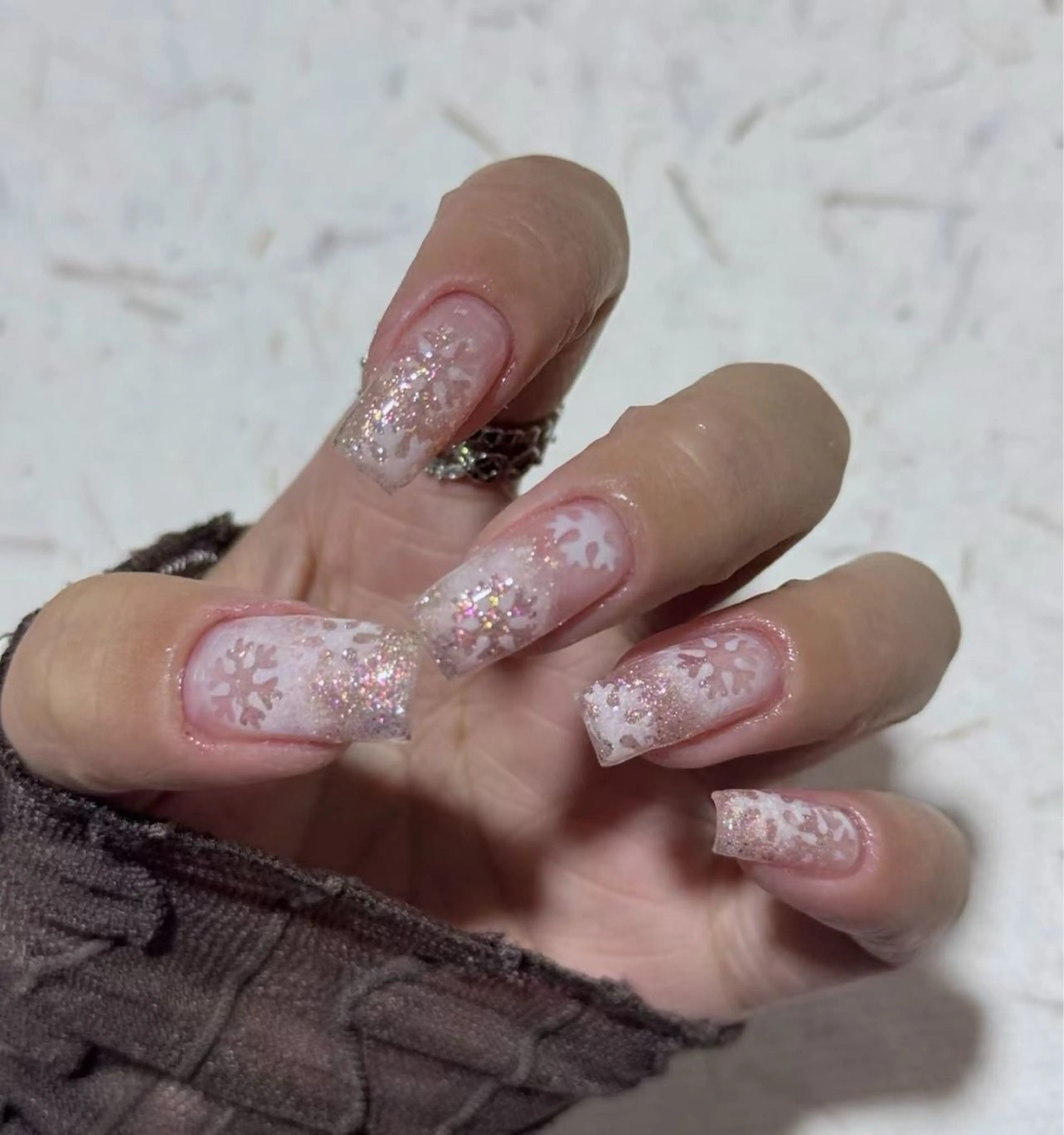 定額ネイル💅メニュー写真デザイン＋チップ長さだ10本★ 冬限定の雪花ネイル4の写真