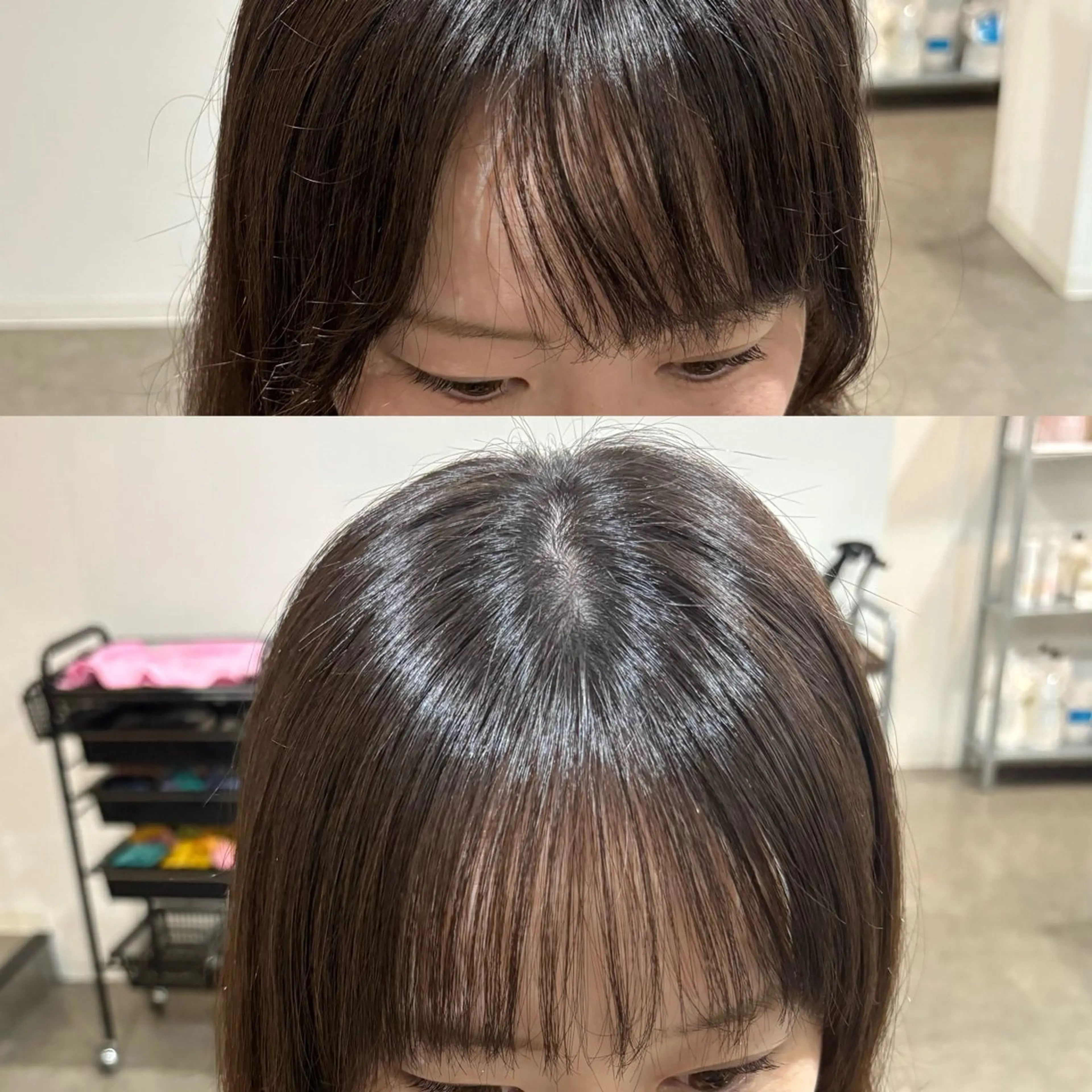セミロング カット 縮毛矯正 トリートメント タナカ レイヤのヘアスタイル