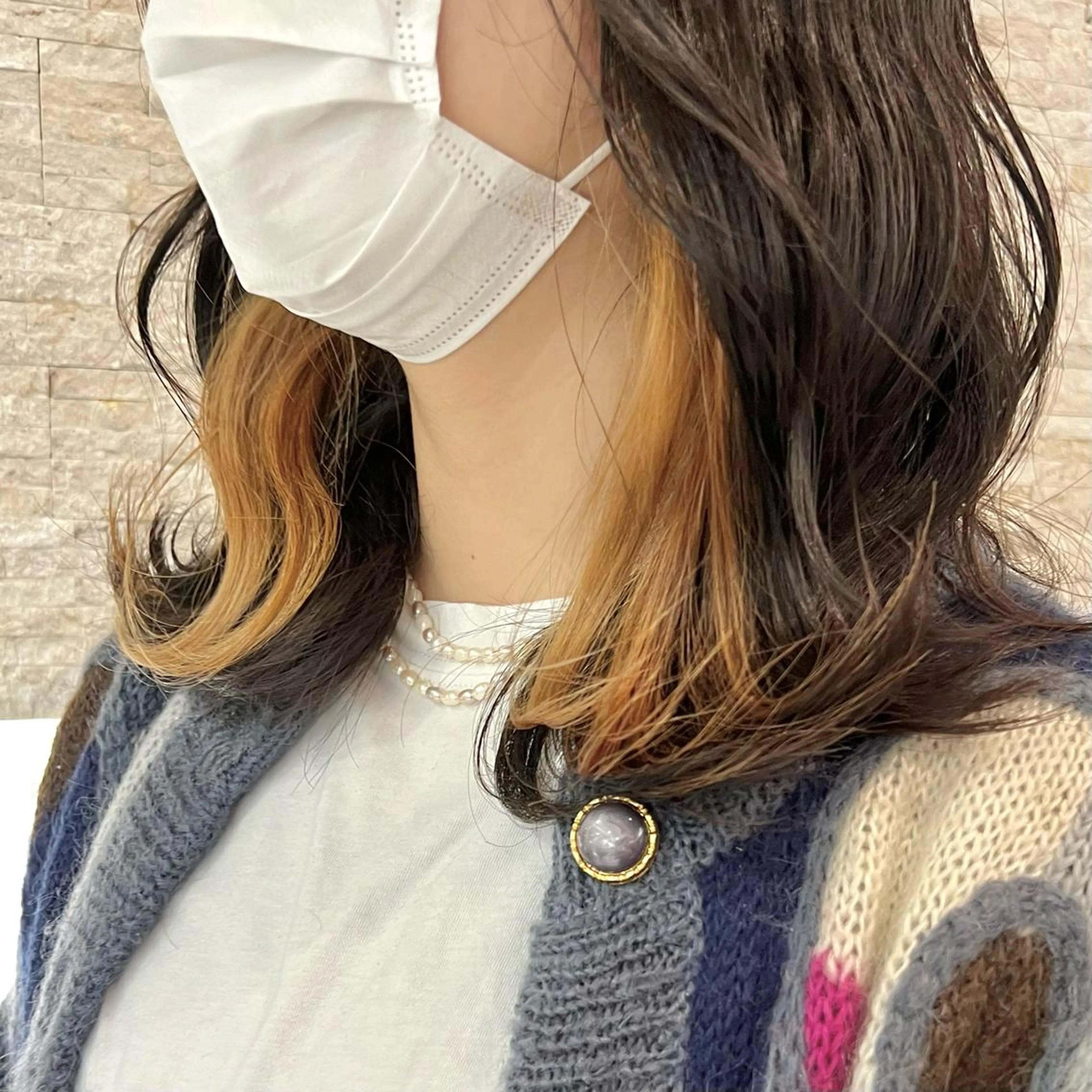 ミディアム カラー ヘアアレンジ ブリーチ ブロンド オレンジ 🔶似合わせセンター パート/ヤス🔶のヘアスタイル