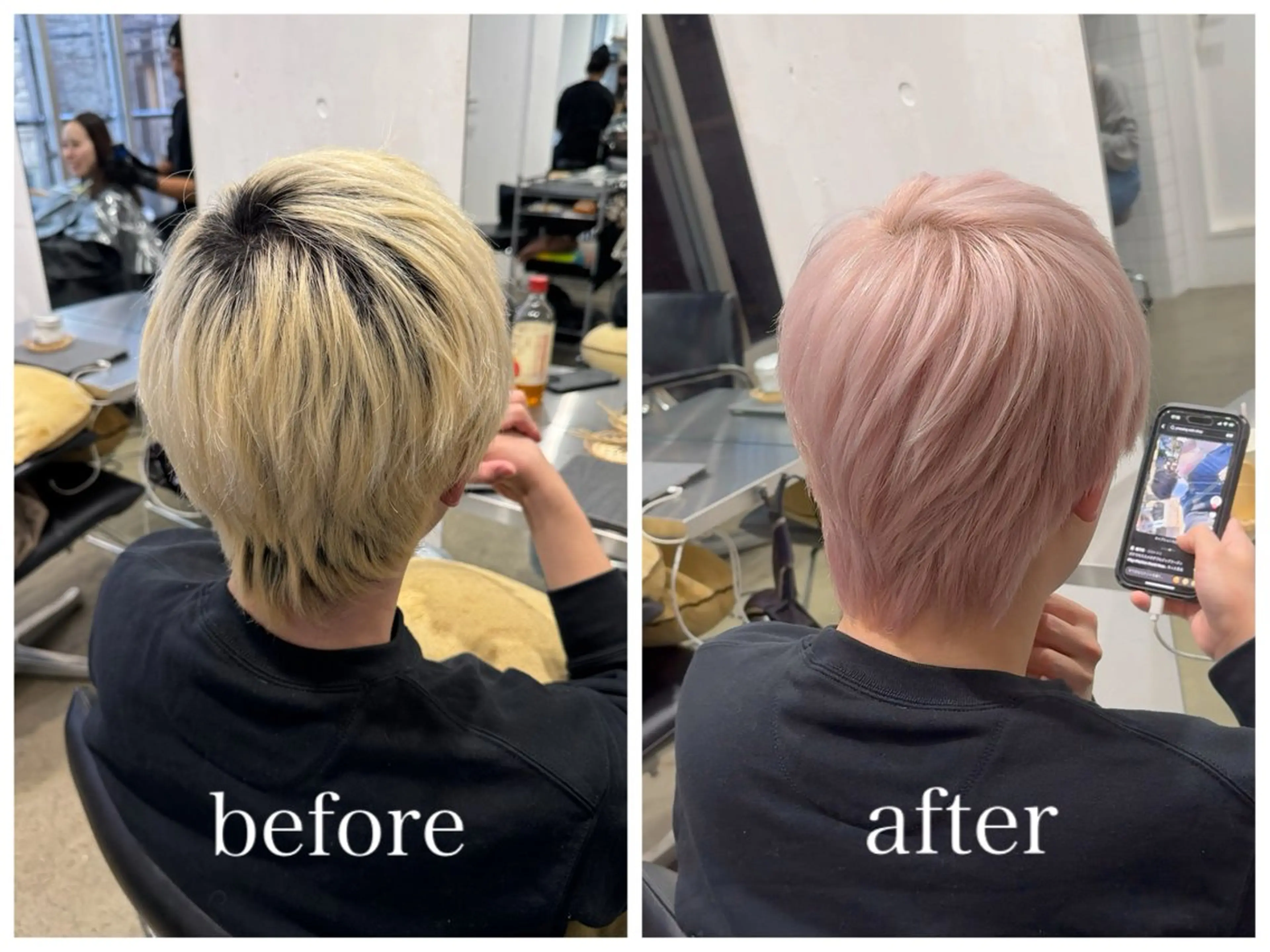 ショート カラー メンズ メンズブリーチ ベージュカラー ブリーチ ピンクカラー ピンクベージュ ヘアカラー トリートメント 新宿 似合わせカラー HINAのヘアスタイル