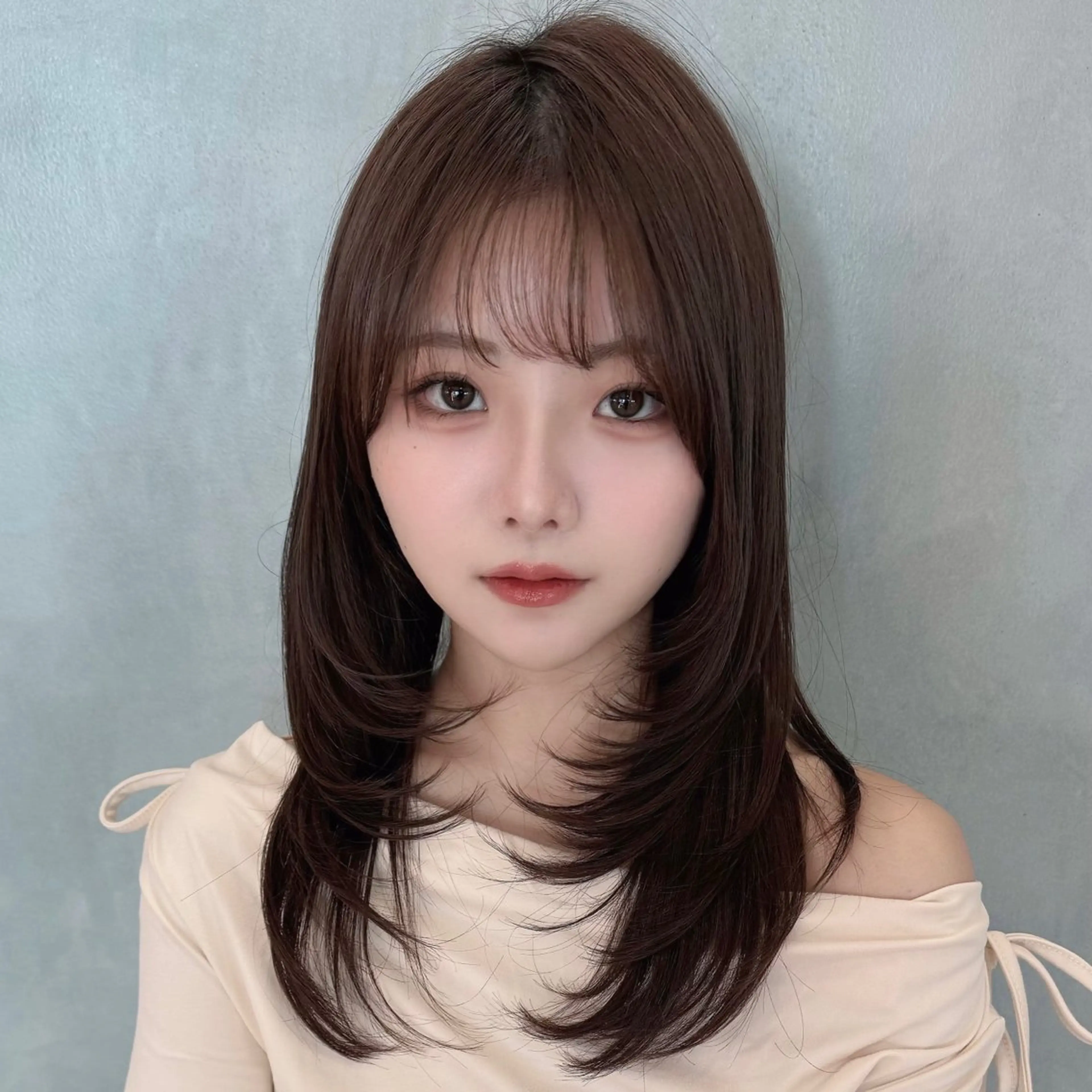 ミディアム カット ヘアカラー トリートメント ボブ韓国風レイヤー 髪質改善/畠中ケントのヘアスタイル