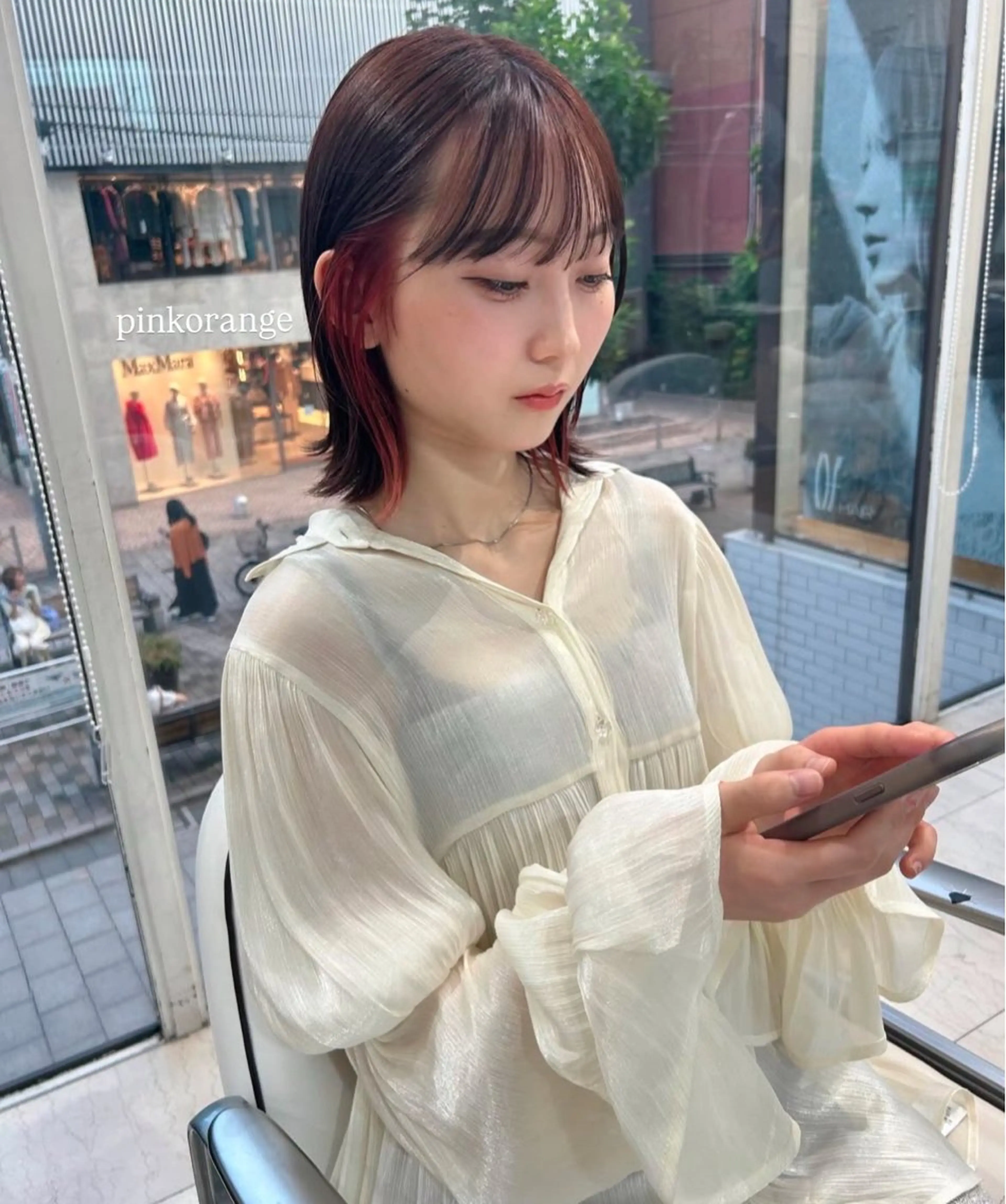 ショート カラー オレンジ ピンクカラー ヘアカラー ありむらもえ/ インナーカラーのヘアスタイル