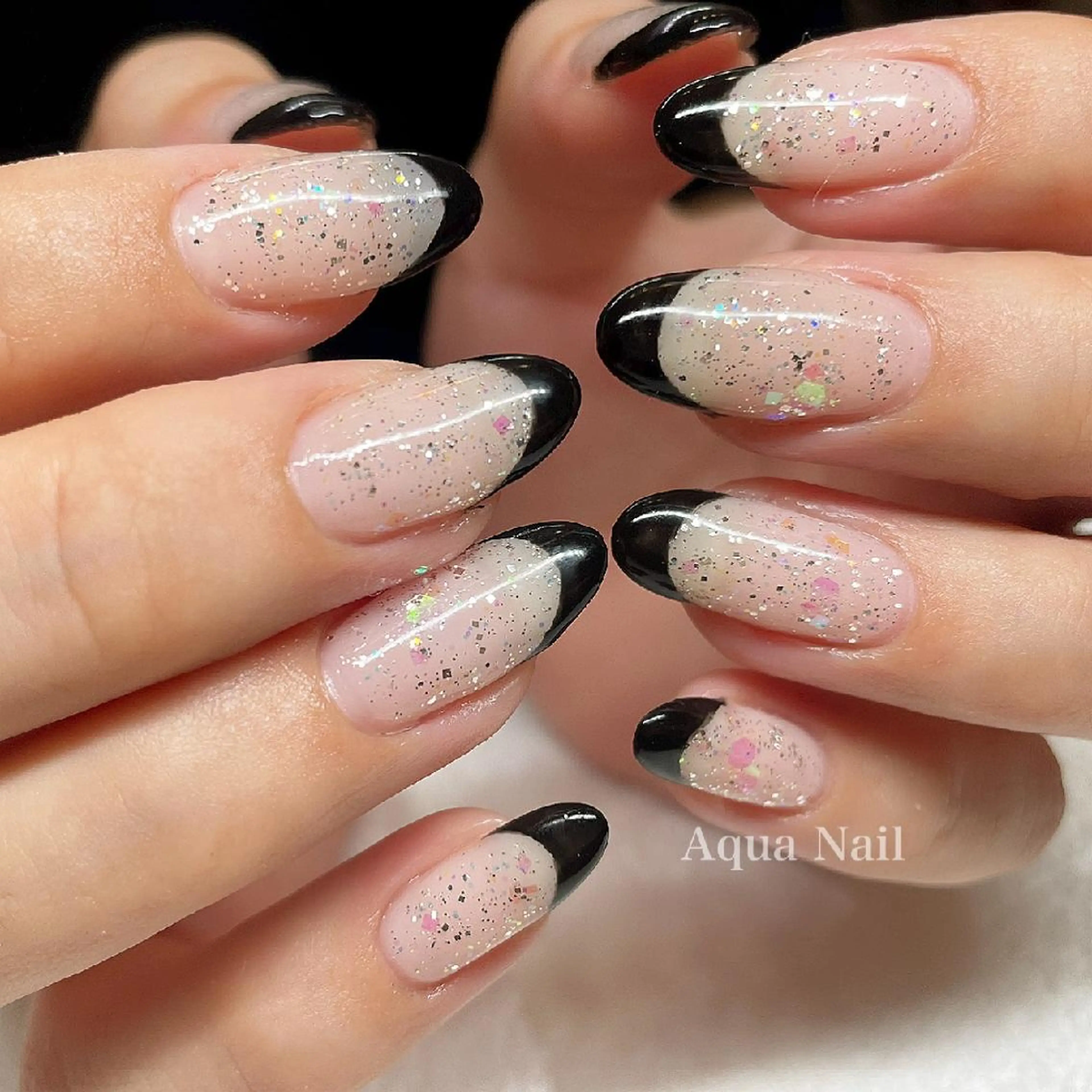 ネイル フレンチネイル キラキラネイル ラメ(グリッター) ハンドネイル フットネイル AQUA NAIL所属・AQUA NAILのネイルデザイン
