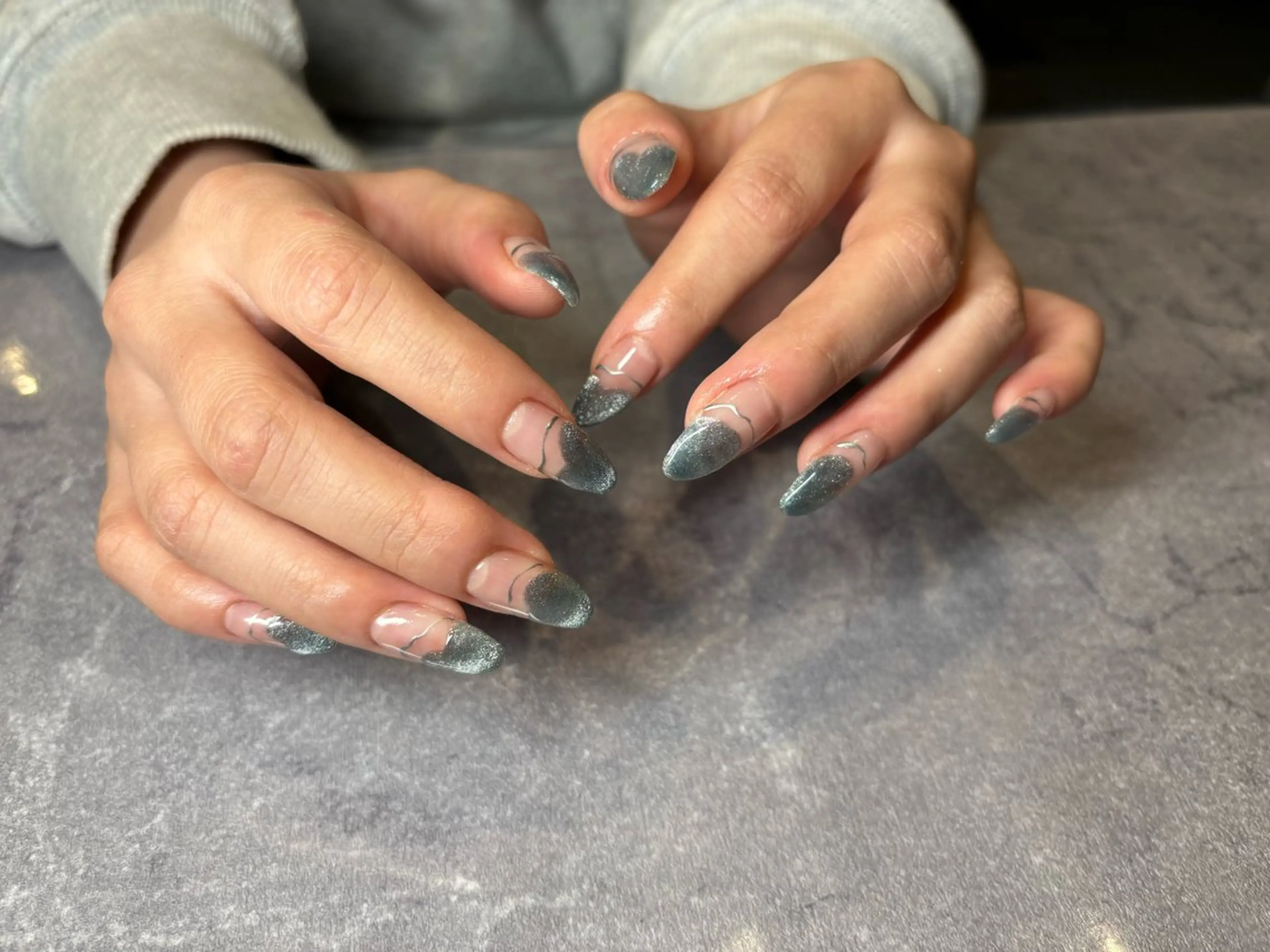 ネイル ブルー マグネットネイル ニュアンスネイル シルバー HONOKA W 【深江橋店】のネイルデザイン