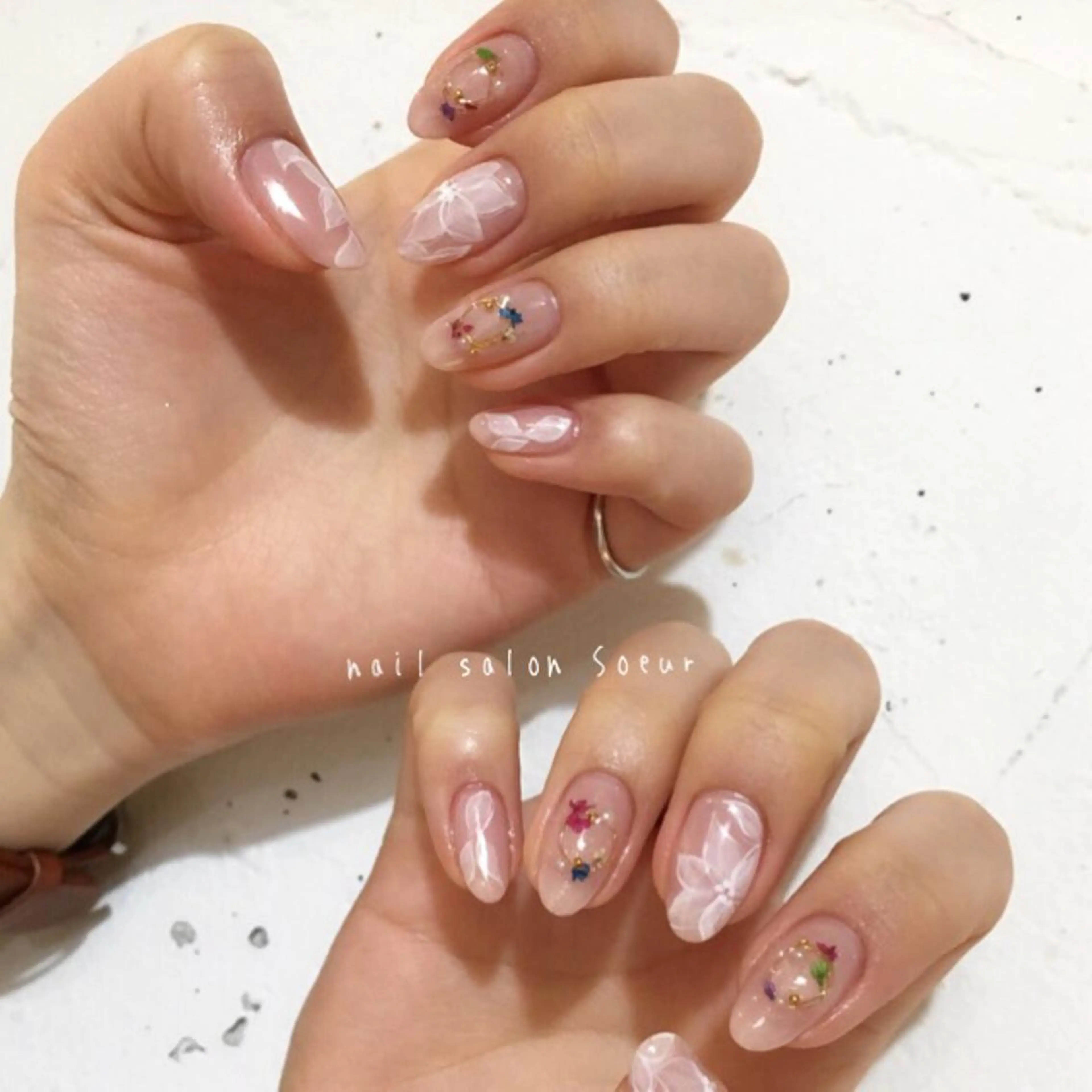 ネイル アートネイル フラワーネイル ジェルネイル 持ち込み 春ネイル ハンドネイル nail salon Soeurのネイルデザイン