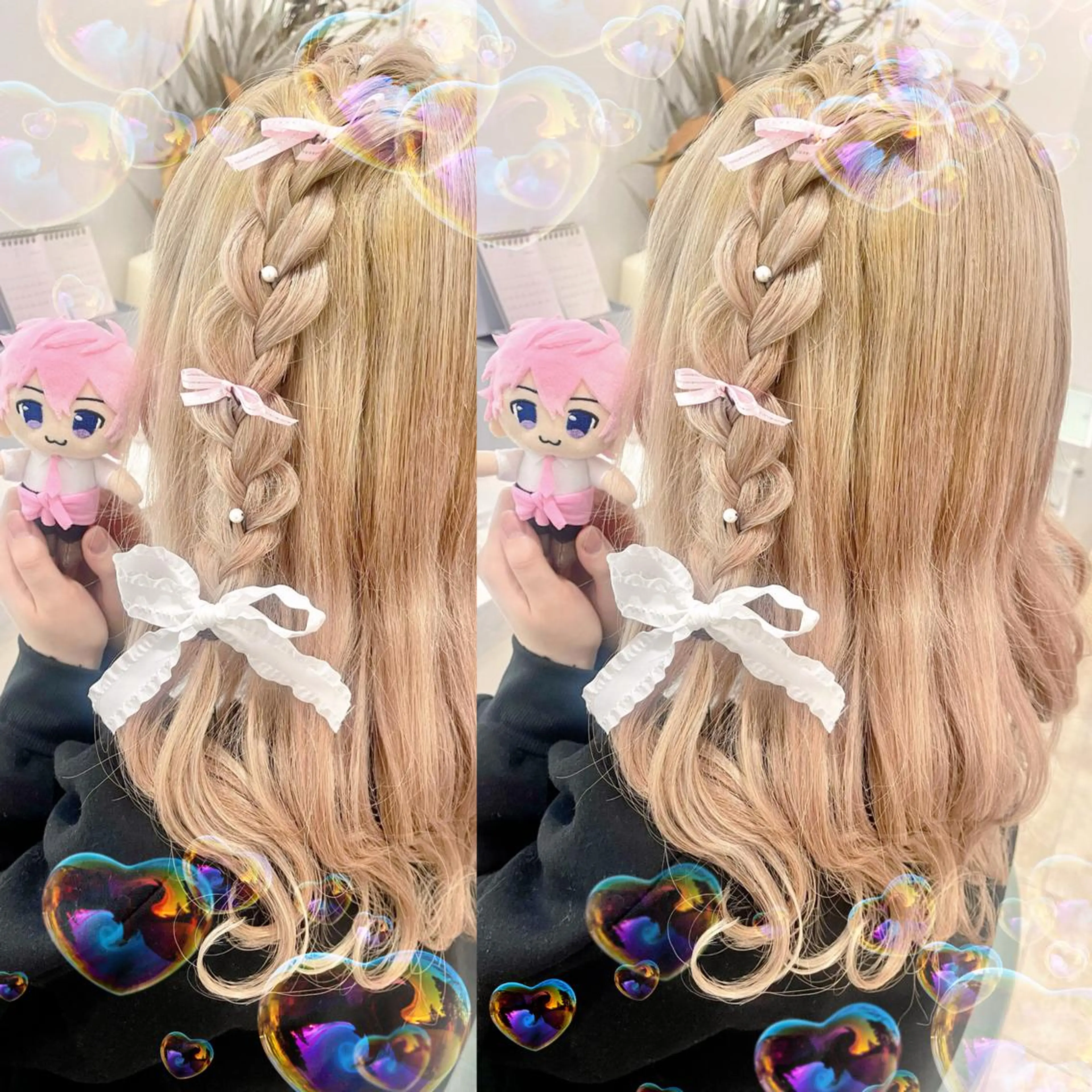 ミディアム シールエクステ エクステ ハイライト 髪質改善 ヨシンモリ ヘアセット 🦋💫ami/ 韓国風カラー🦋💫のヘアスタイル