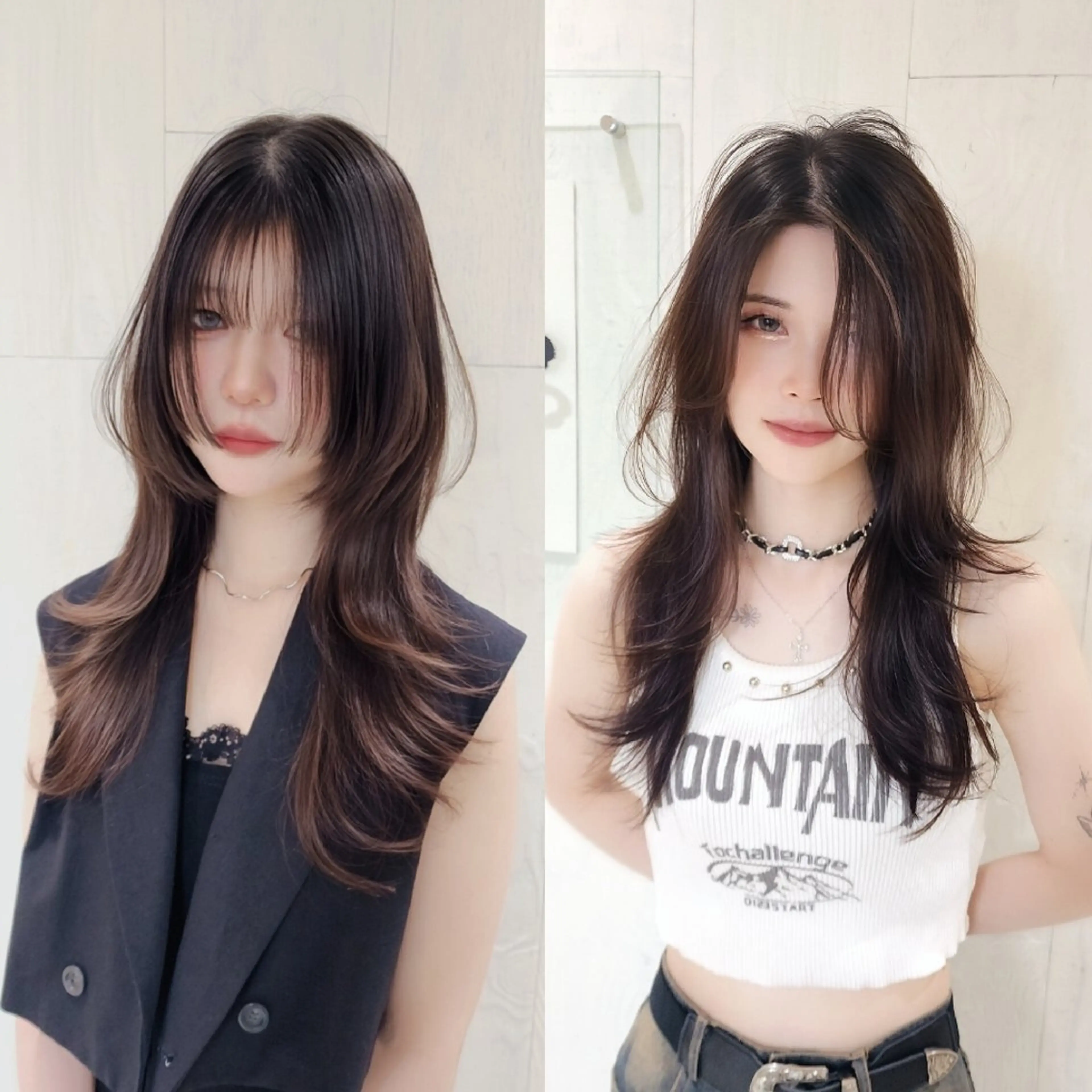 ロング ボブ 顔まわりレイヤー 顔周りカット ハッシュカット 韓国風ヘア カット ヘアカラー トリートメント レイヤーカット/ ウルフカット/大橋 のヘアスタイル