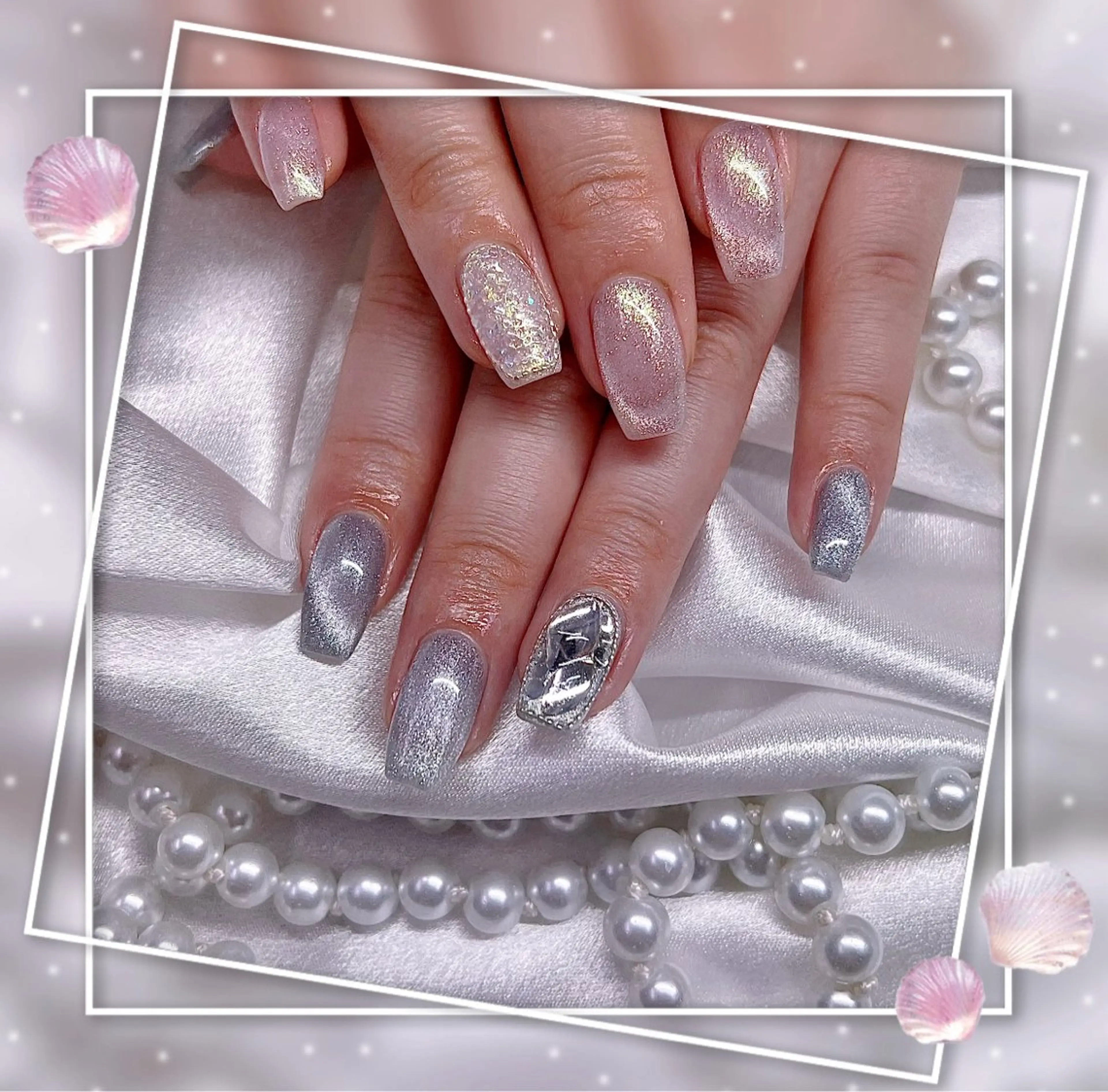 ネイル グラデーション キラキラネイル 韓国ネイル マグネットネイル ピンク ハンドネイル Chill Nailsalonのネイルデザイン