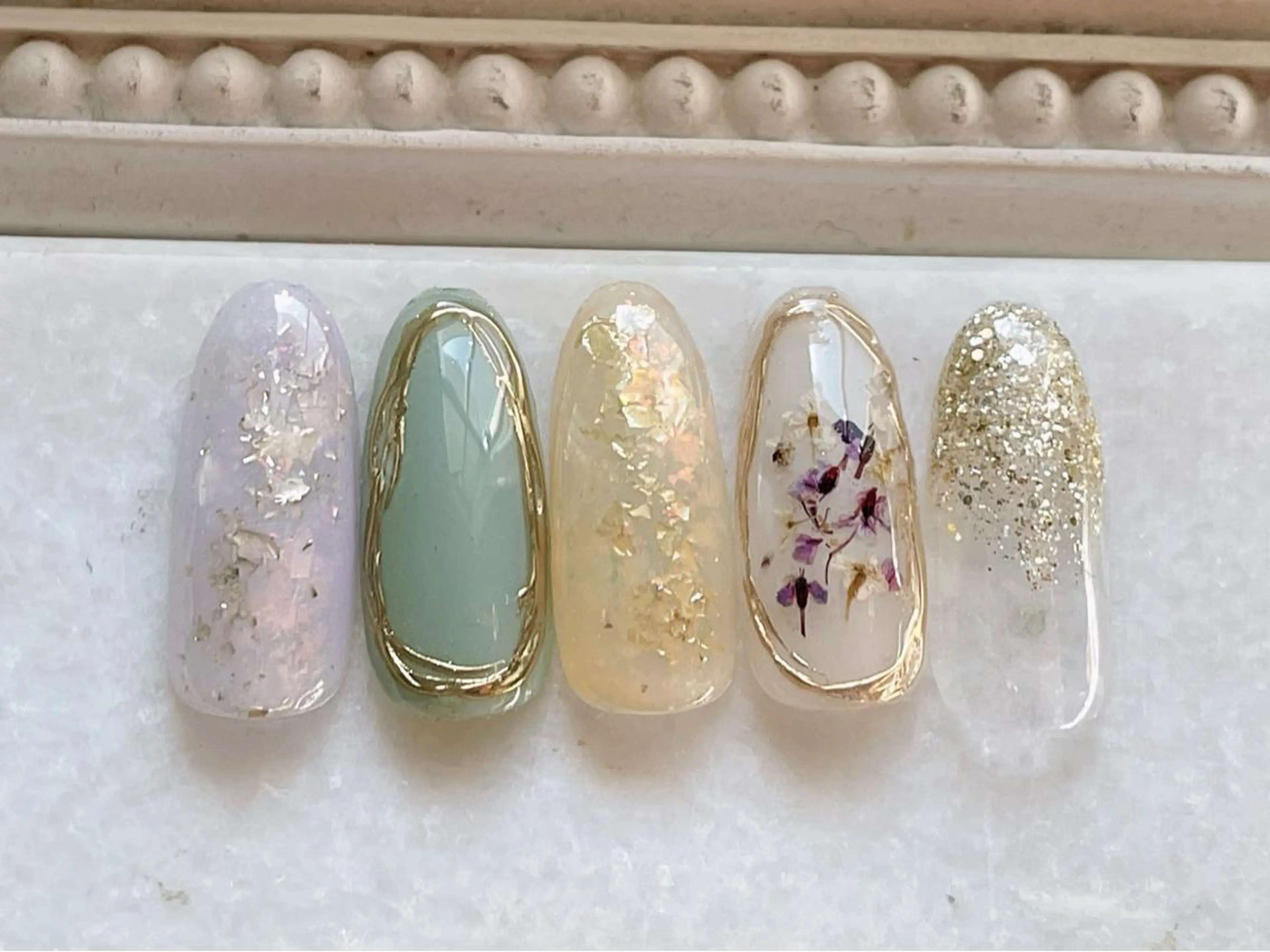 ネイル ジェルネイル ミラーネイル パラジェル 春ネイル ハンドネイル Satomi  のネイルデザイン