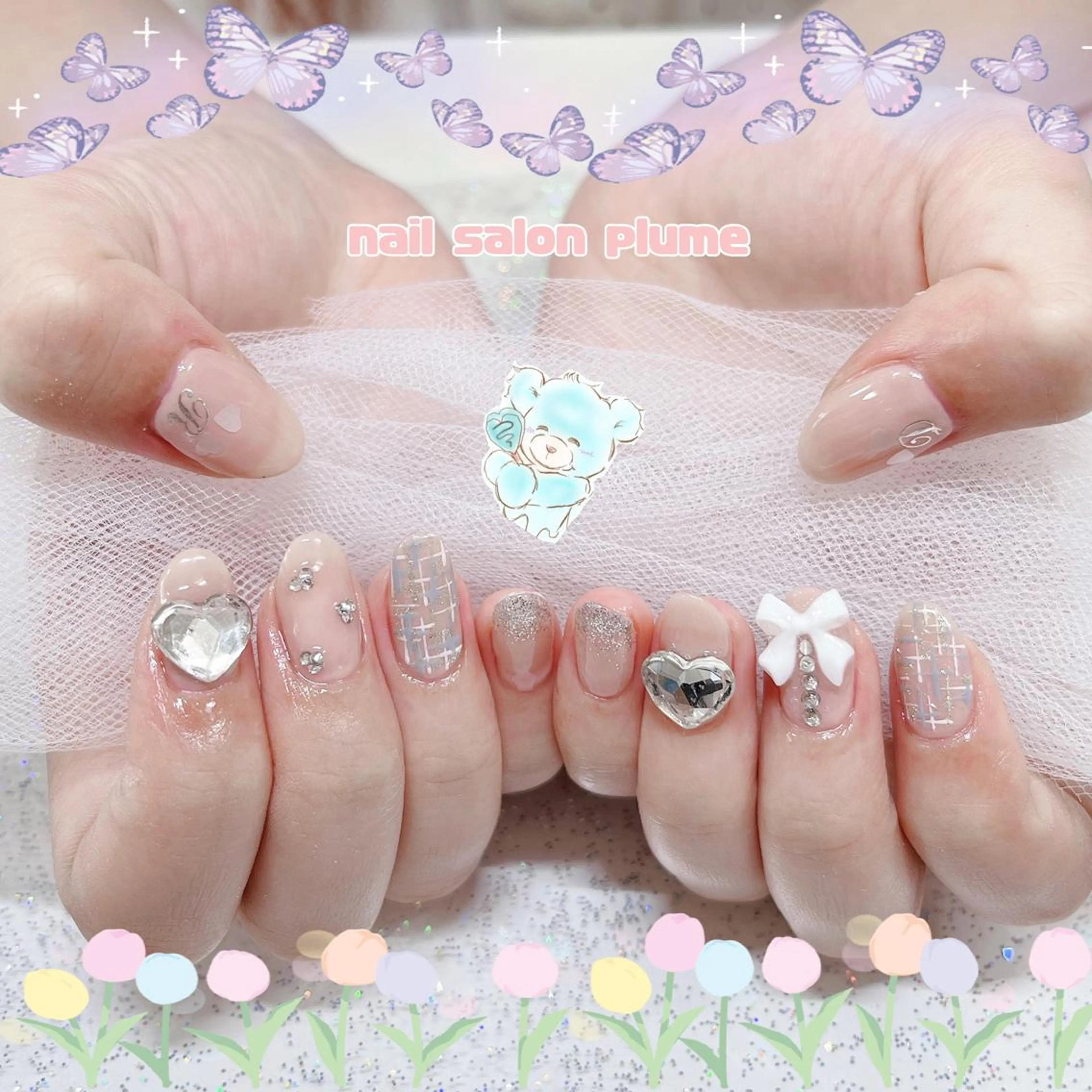 ネイル アートネイル クリアネイル ジェルネイル ガーリー ハート ハンドネイル plume nail ☆韓国ネイルのネイルデザイン