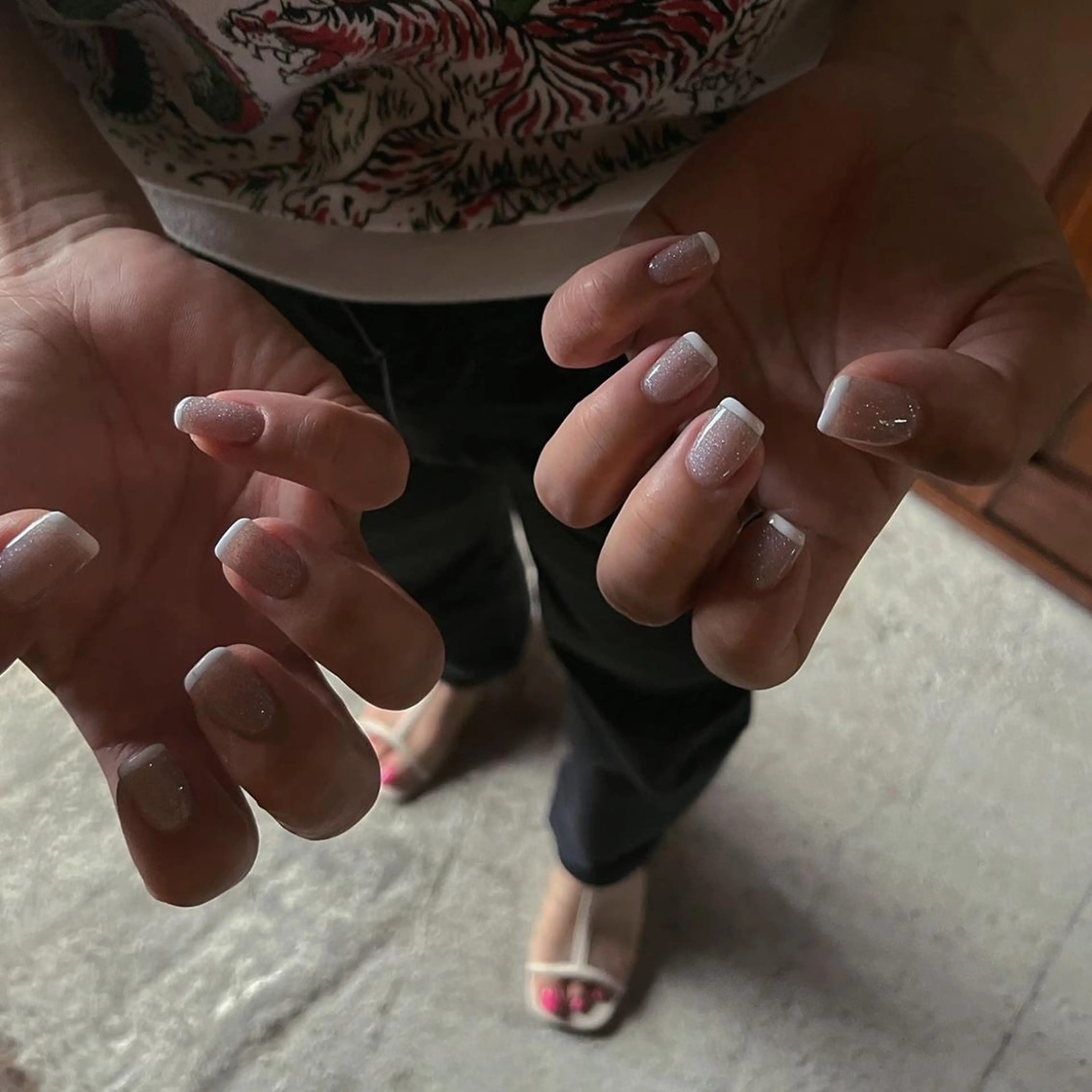 ネイル フレンチネイル ラメ(グリッター) 🌼大西洋子 laughl🌼のネイルデザイン