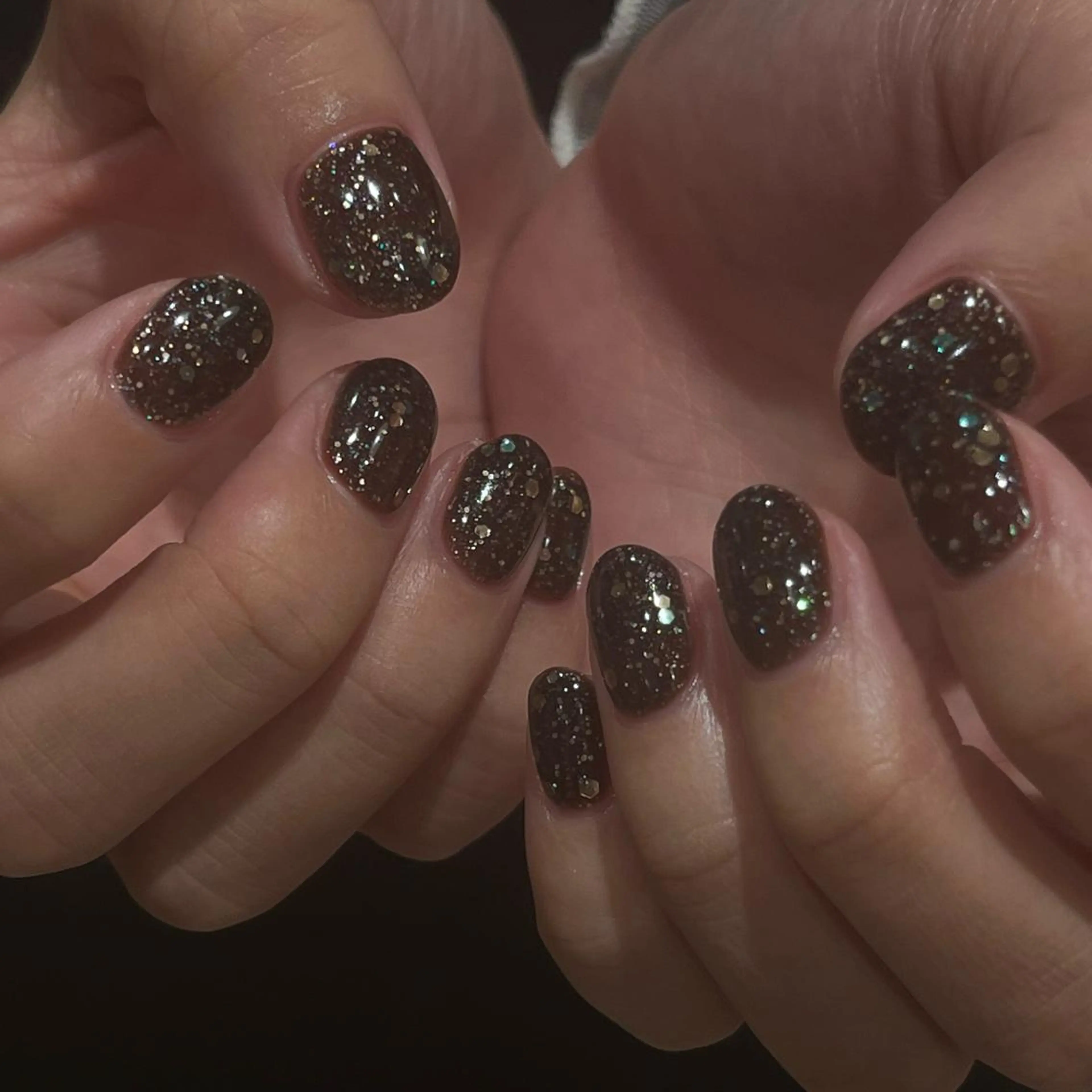 ネイル ブラウン ラメ(グリッター) ハンドネイル Lia所属・eri chan nailのネイルデザイン