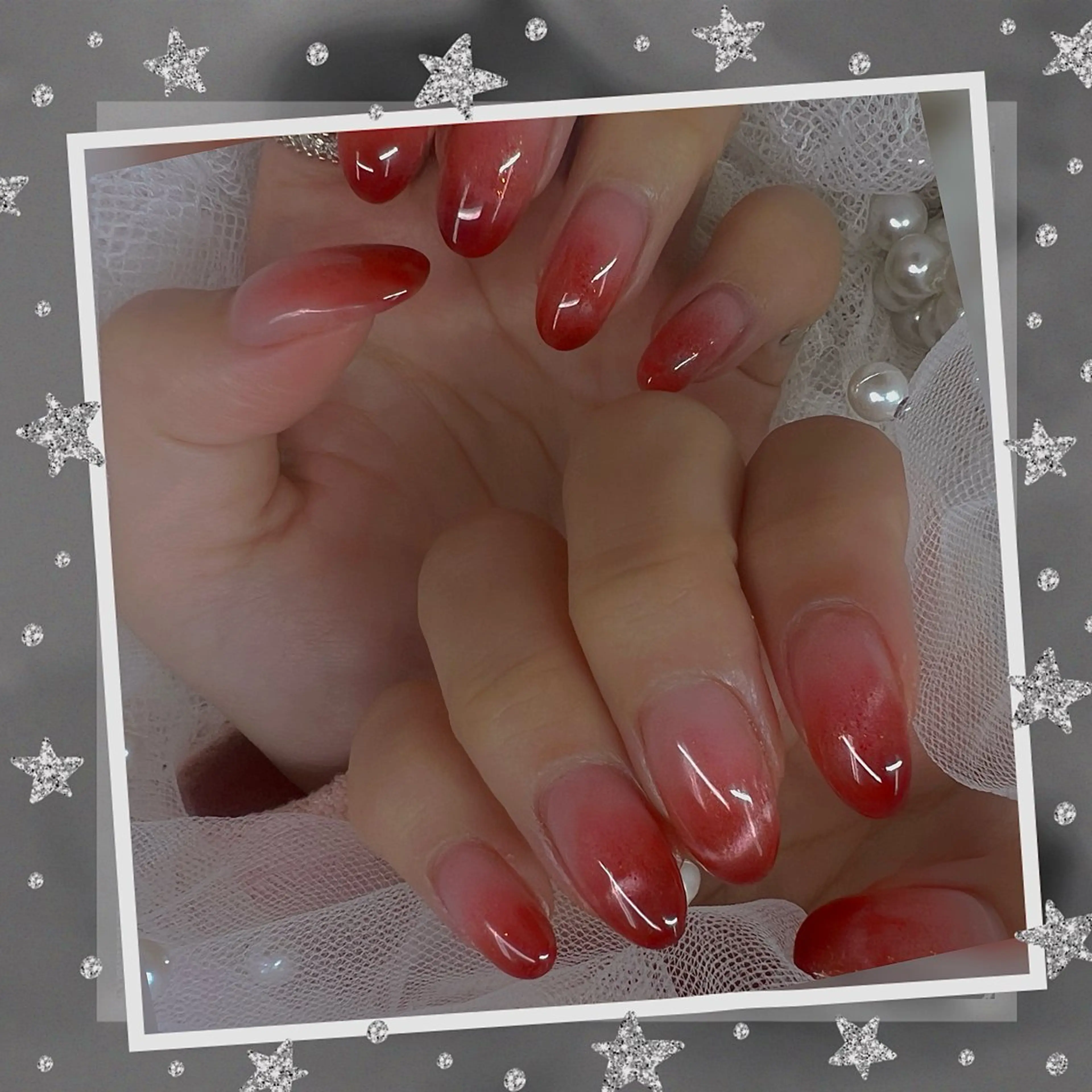 ネイル チークネイル フレンチネイル ガーリー ガラスフレンチ グラデーション Chill Nailsalonのネイルデザイン